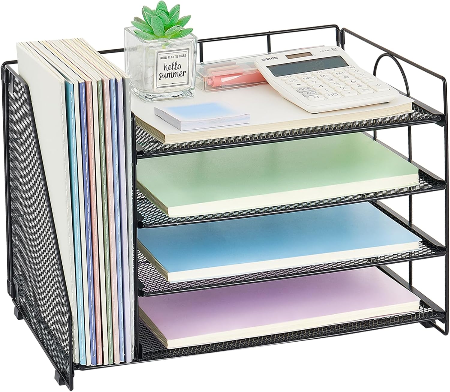 OPNCIE Desk Organizers and Accessories, 4-Tier Paper Letter Tray File Organizer, Office Desk Accessories, Desktop Organizer for Office Supplies, Black