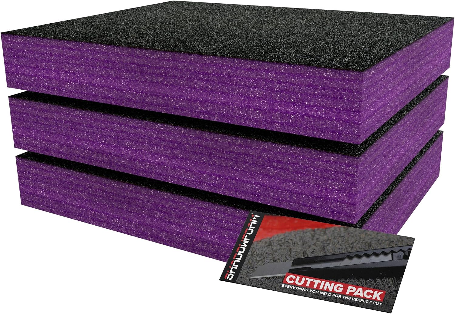 Shadow Foam Small Pack 3pcs – Foam Inserts Kit for Tool Box Organisation – 40 x 32cm DIY Cut & Peel Foam Sheets for Tool Boxes & Tool Storage Systems – Purple (70mm Depth)