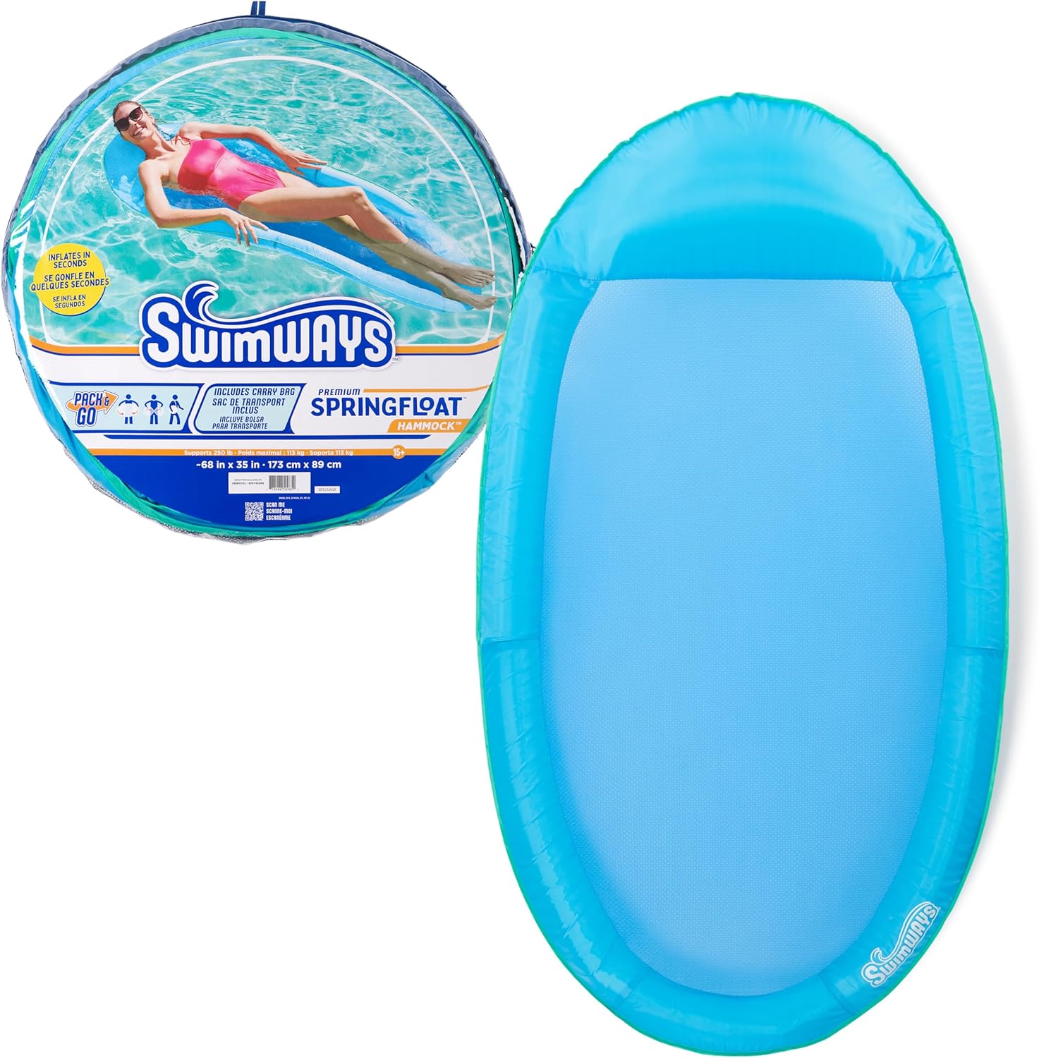 SwimWays Spring Float Premium Hammock Pool Lounger for Swimming Pool, Inflatable Pool Floats Adult with Fast Inflation for Ages 15 & Up