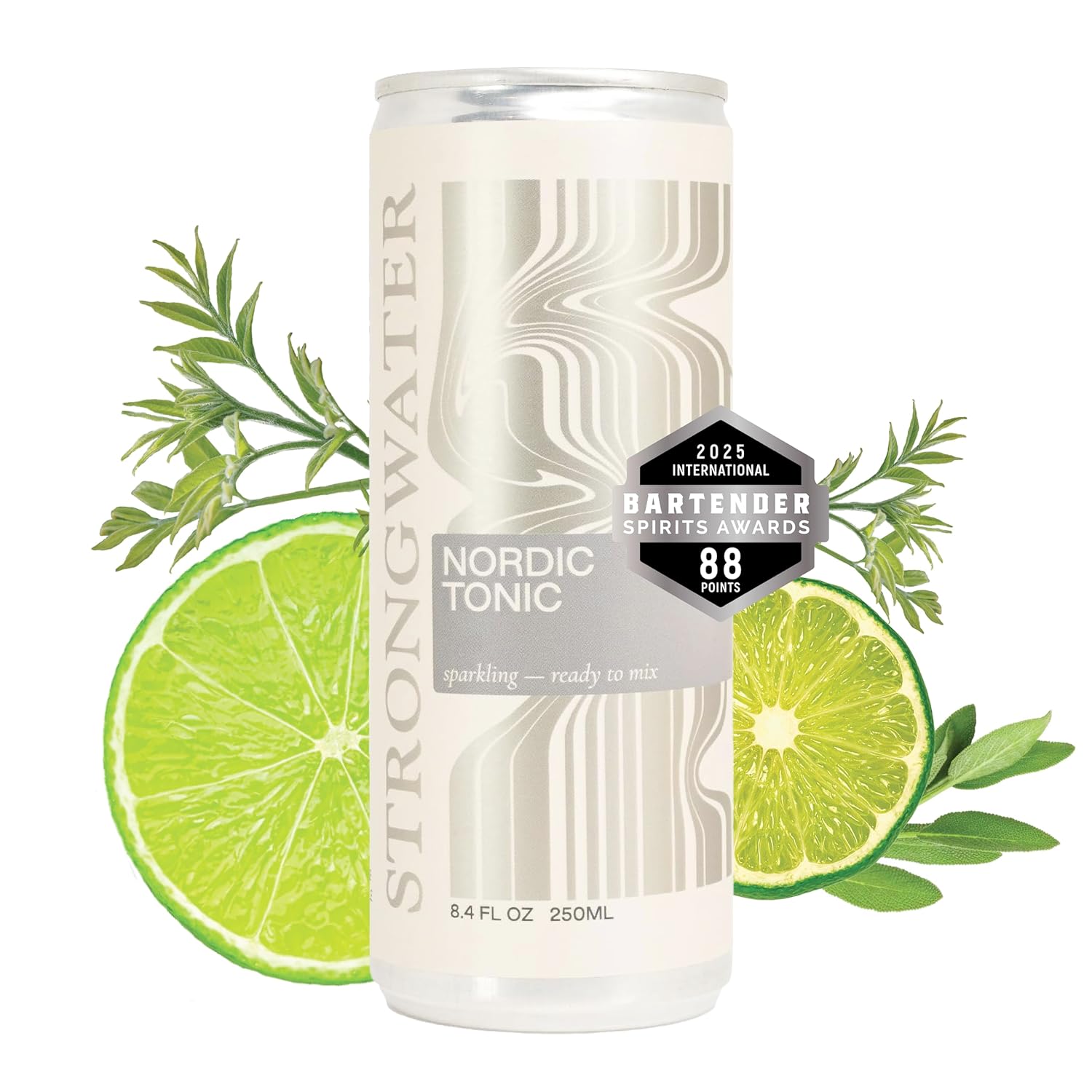 Strongwater Sparkling Nordic Tonic Water - 12 Pack Cans (8.4 Fl Oz Each) - Premium Mixer Made with Quinine, Rocky Mountain Water & Botanicals - Real Cane Sugar, No Artificial Flavors