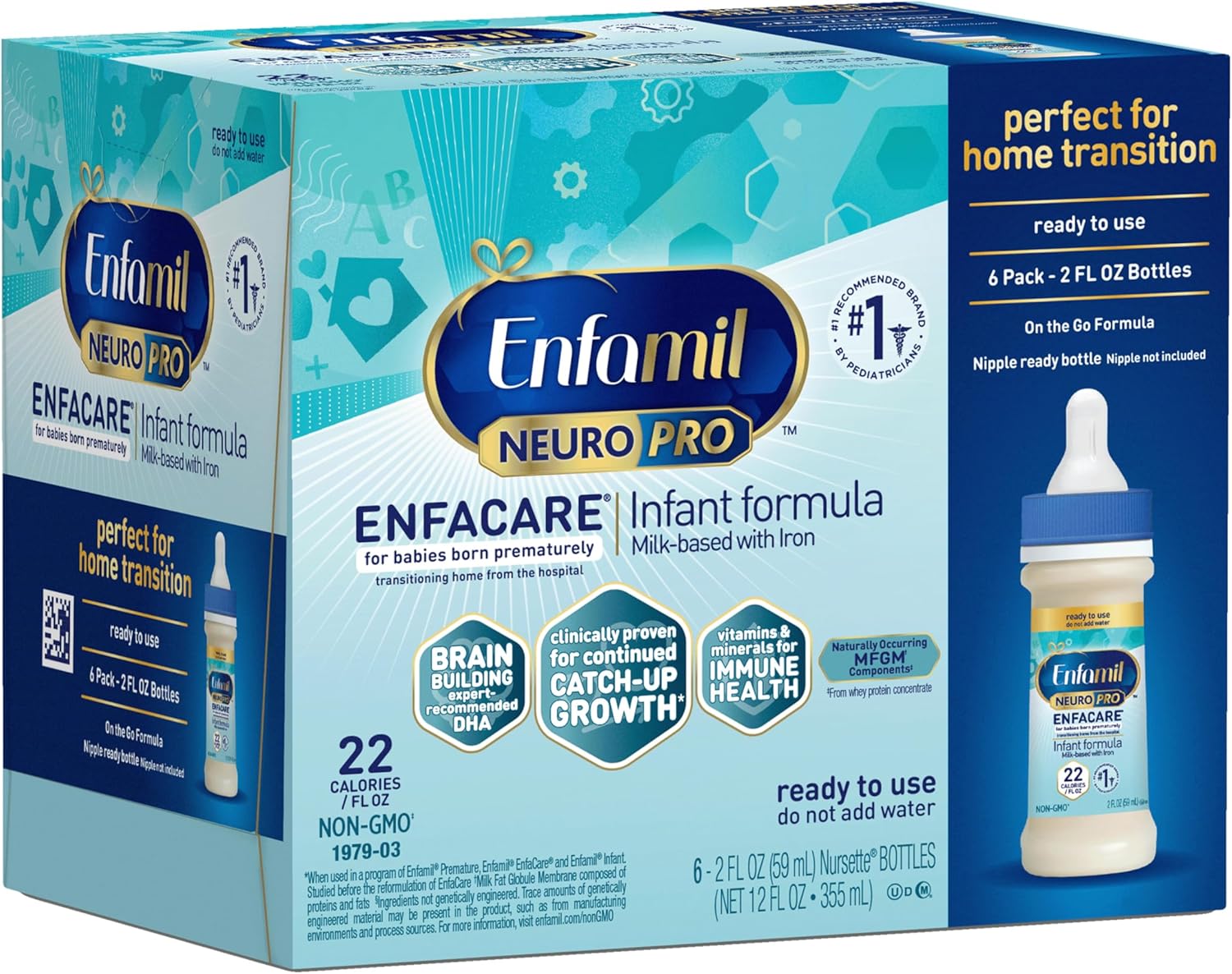 Enfamil NeuroPro EnfaCare High Calorie Premature Baby Formula, Milk-Based with Iron, Brain-Building DHA, Vitamins & Minerals for Immune Support, easy-to-digest proteins, Baby Milk, 2 Fl Oz, 6 Count