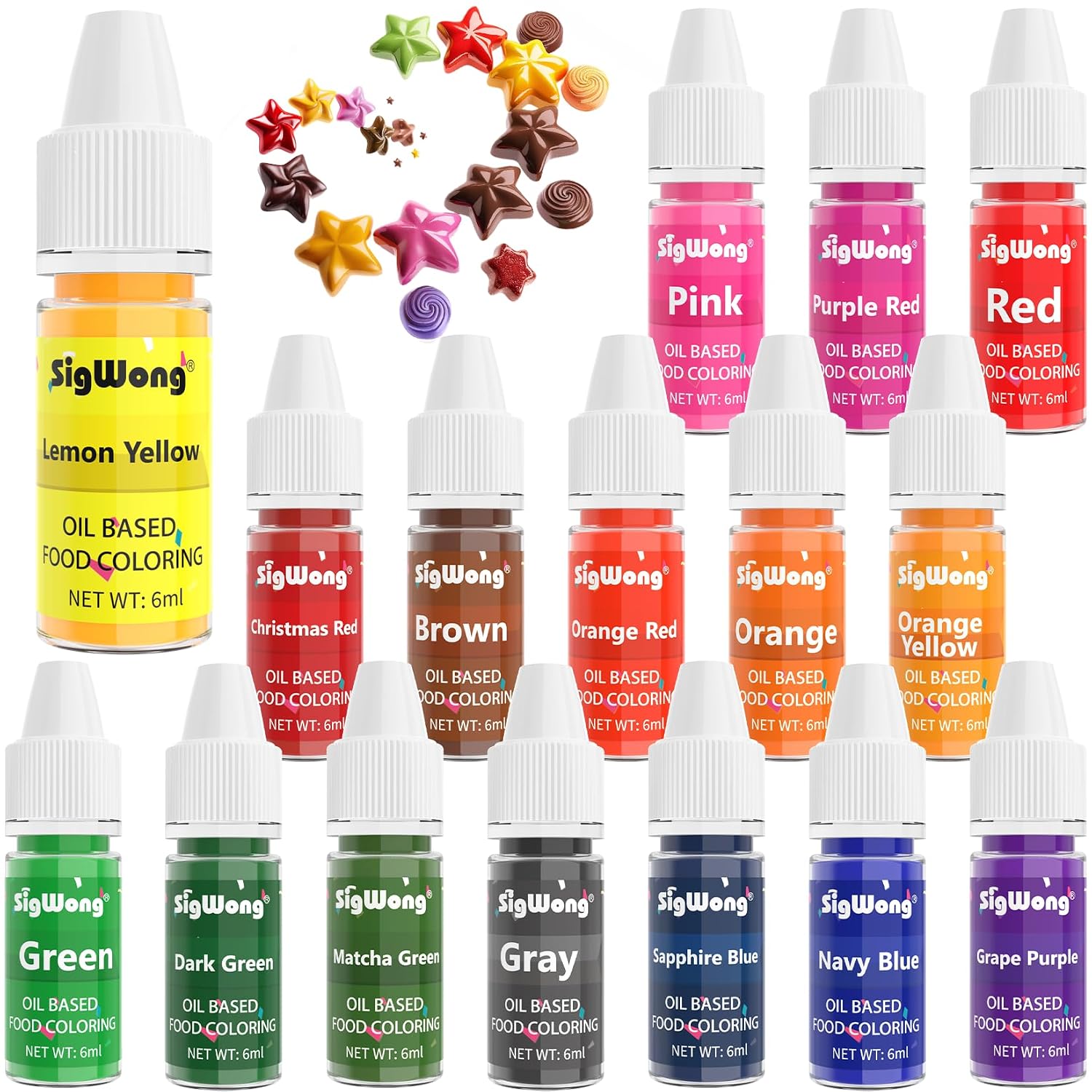 Oil Based Food Coloring for Chocolate - SigWong 16 Colors Upgraded Edible Food Dye Coloring for Christmas Cake Decorating, Baking Cake Color, Cookie, Icing Frosting, Fondant, Meringues - 0.25 Fl.Oz Bottles