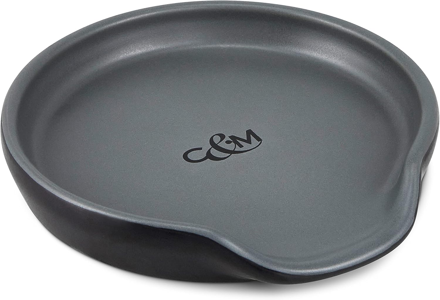 Cole & Mason Duxford Black/Grey Spoon Rest, Kitchen Organisation, Utensil Holder Rest for Cooking/Wooden/Tea Spoons, Ceramic, (H) 20 mm x (D) 105 mm