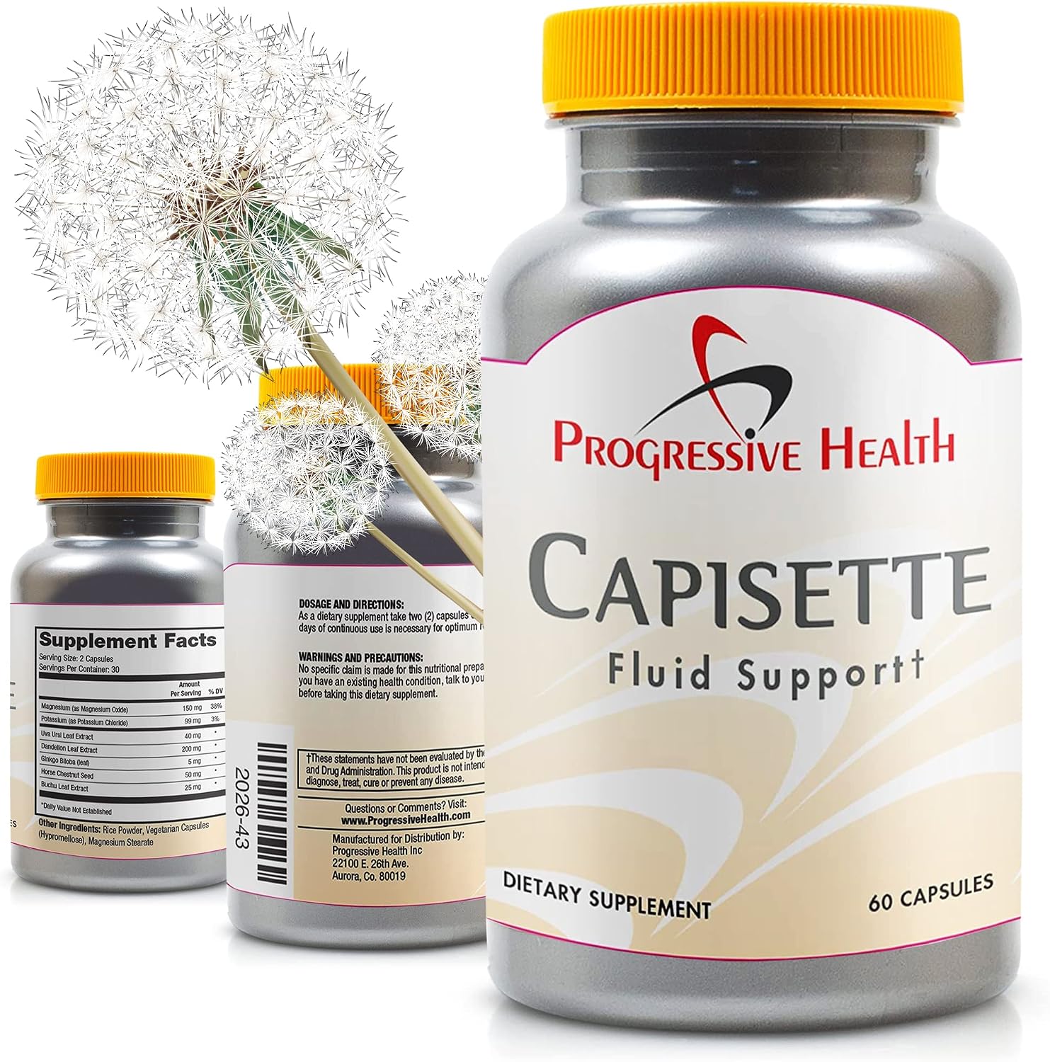 Capisette Water Retention Support - Reduces Swollen Feet, Ankles, and Legs - Reduce Swelling & Fluid Retention from Edema. Includes: Potassium, Dandelion Root, & More- Dietary Supplement (60 capsules)