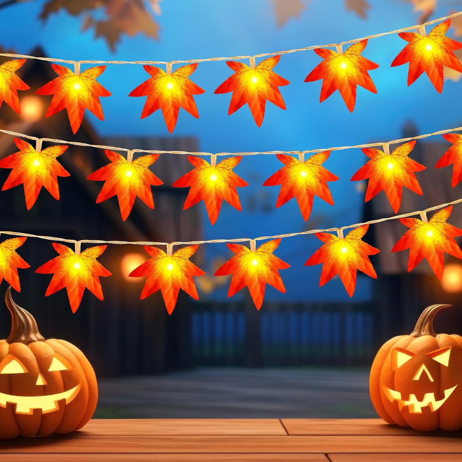 Autumn Decorations Lights, 3M 20 LED Autumn Full Maple Leaf Fairy Lights with Timer, Battery Operated String Lights for Halloween Decorations, Pumpkin, Thanksgiving, Christmas