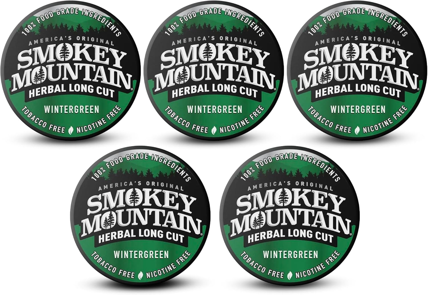 Smokey Mountain Herbal Long Cut Wintergreen, 5 Can Box