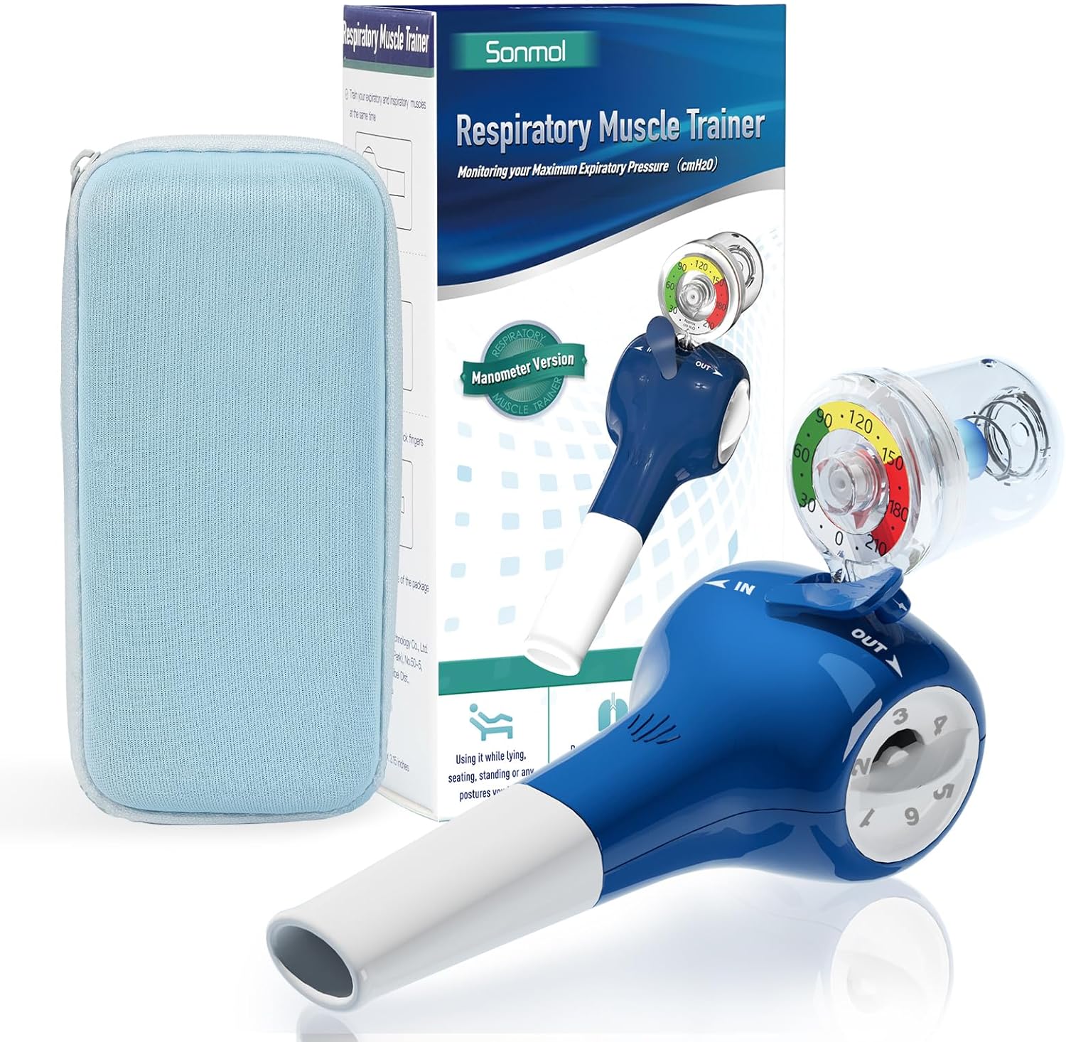 Breathing Trainer with Travle Case, Needle Manometer for MEP Test, Portable Lung Trainer with 5 Resistance Levels, Breathing Exercise Device for Lungs