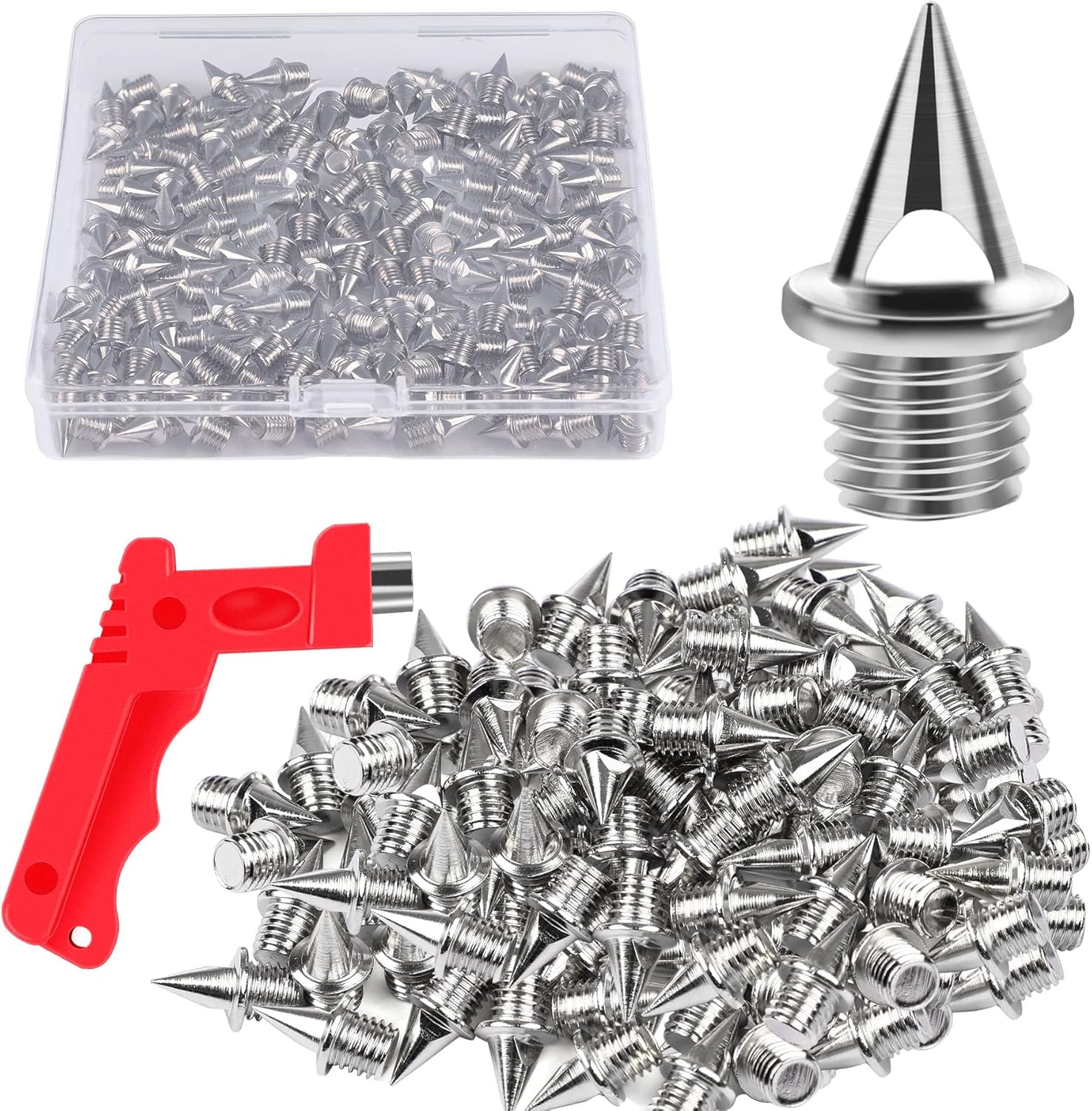 JULMELON 120PCS 1/4inch Stainless Steel Track and Cross Country Spikes Golf Shoe Spikes with Spike Wrench, Replacement Spikes for Sprint Sports Short Running Track Shoes