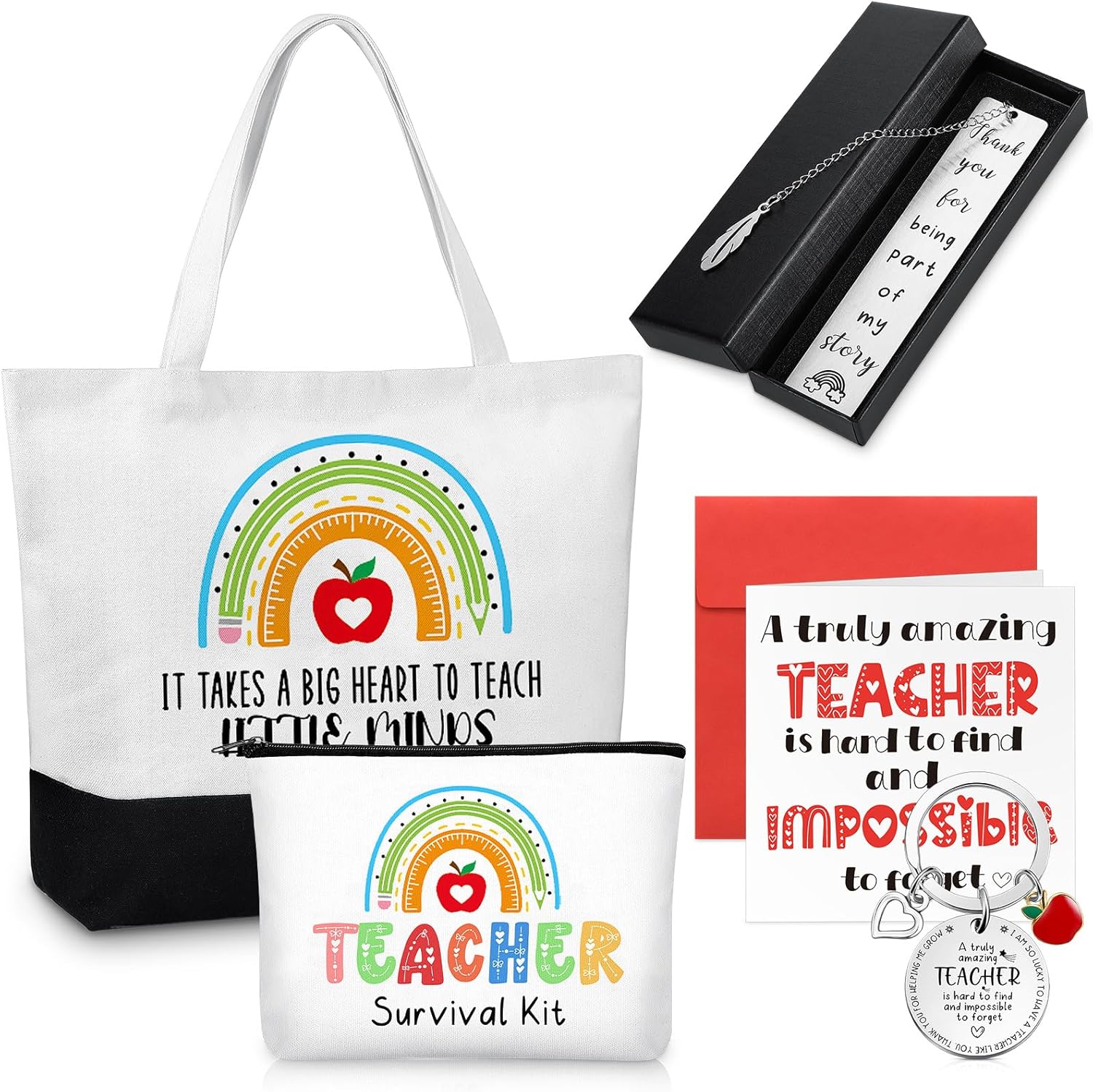 Weewooday Teacher Appreciation Gifts for Women Thank You Teacher Gifts- Makeup Bag, Tote Bag, Bookmark, Gift Box, Keychain, Card Envelope for Christmas and Graduation