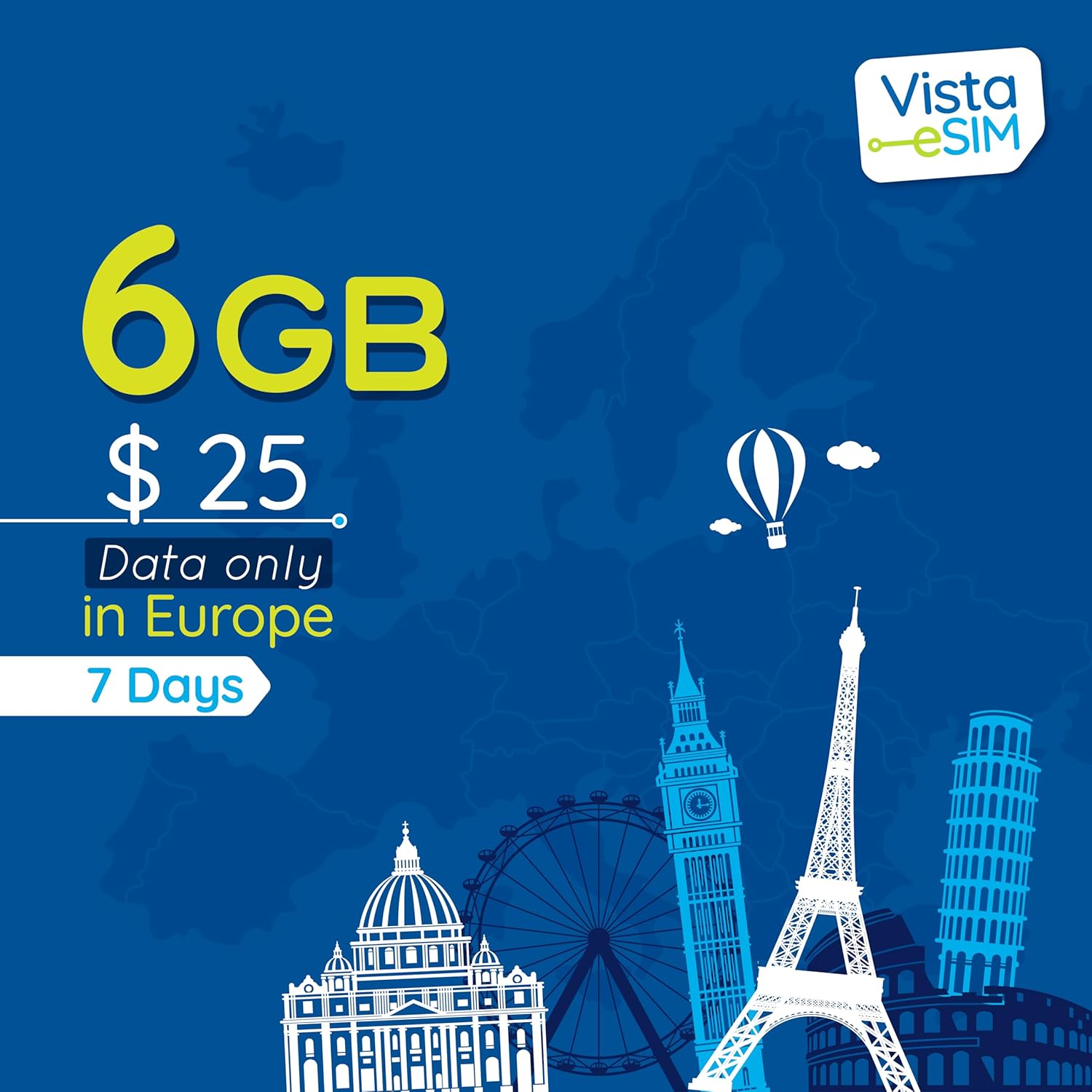 Europe Prepaid eSIM Card 5GB Internet Data 5G/4G LTE - Network Provided by Vodafone