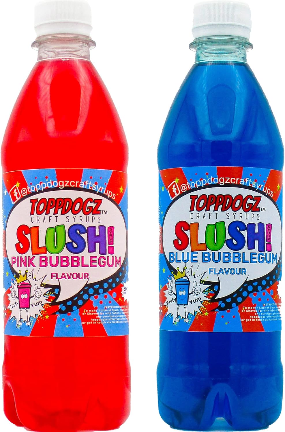 TOPPDOGZ Slush Syrup 2 x 500ml Pink Bubblegum & Blue Bubblegum Home Slushie Syrup
