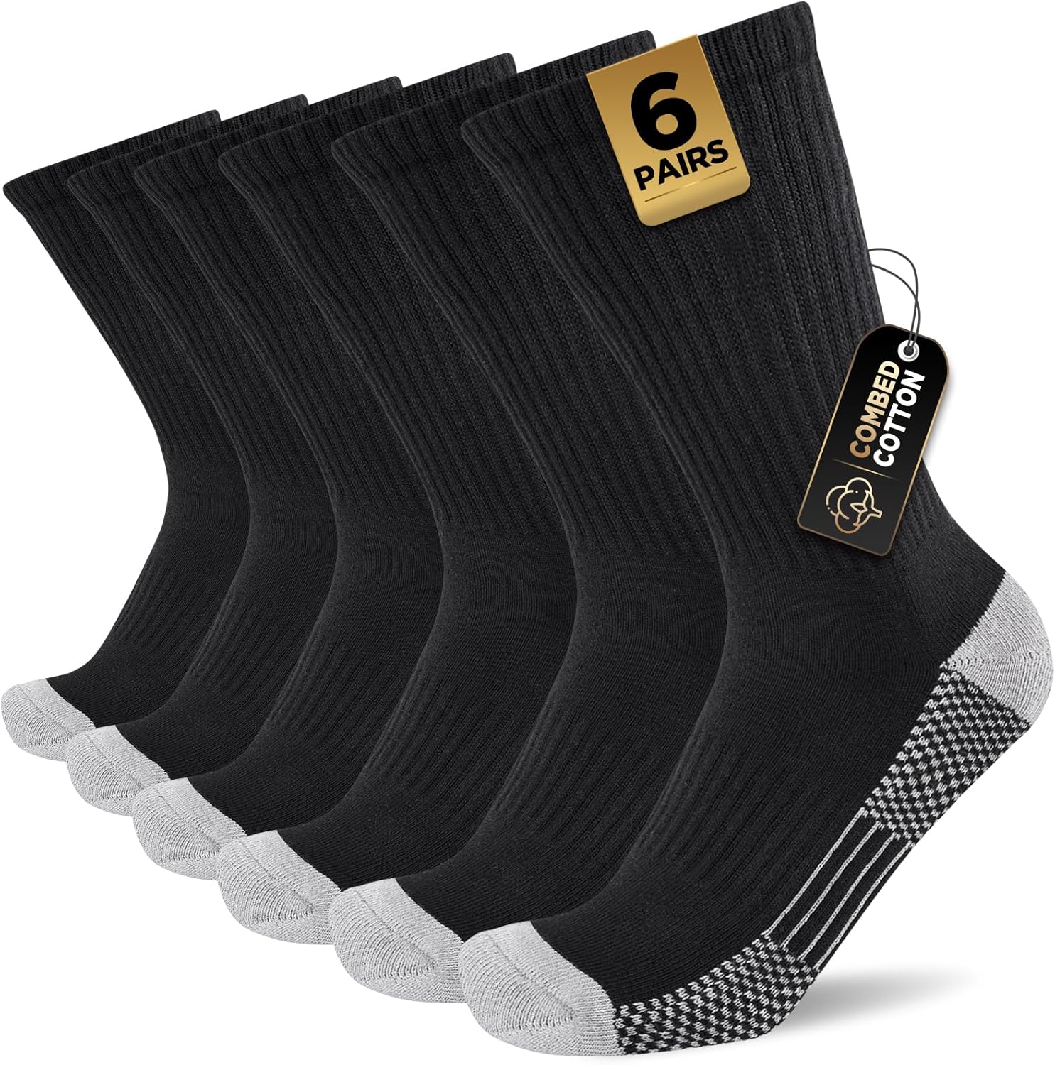 Cirorld Mens Sports Socks, Work Boot Socks for Men & Women, Comfy Cotton Crew Athletic Sock Outdoor Walking Hiking Running Cycling Multipack 6 Pairs