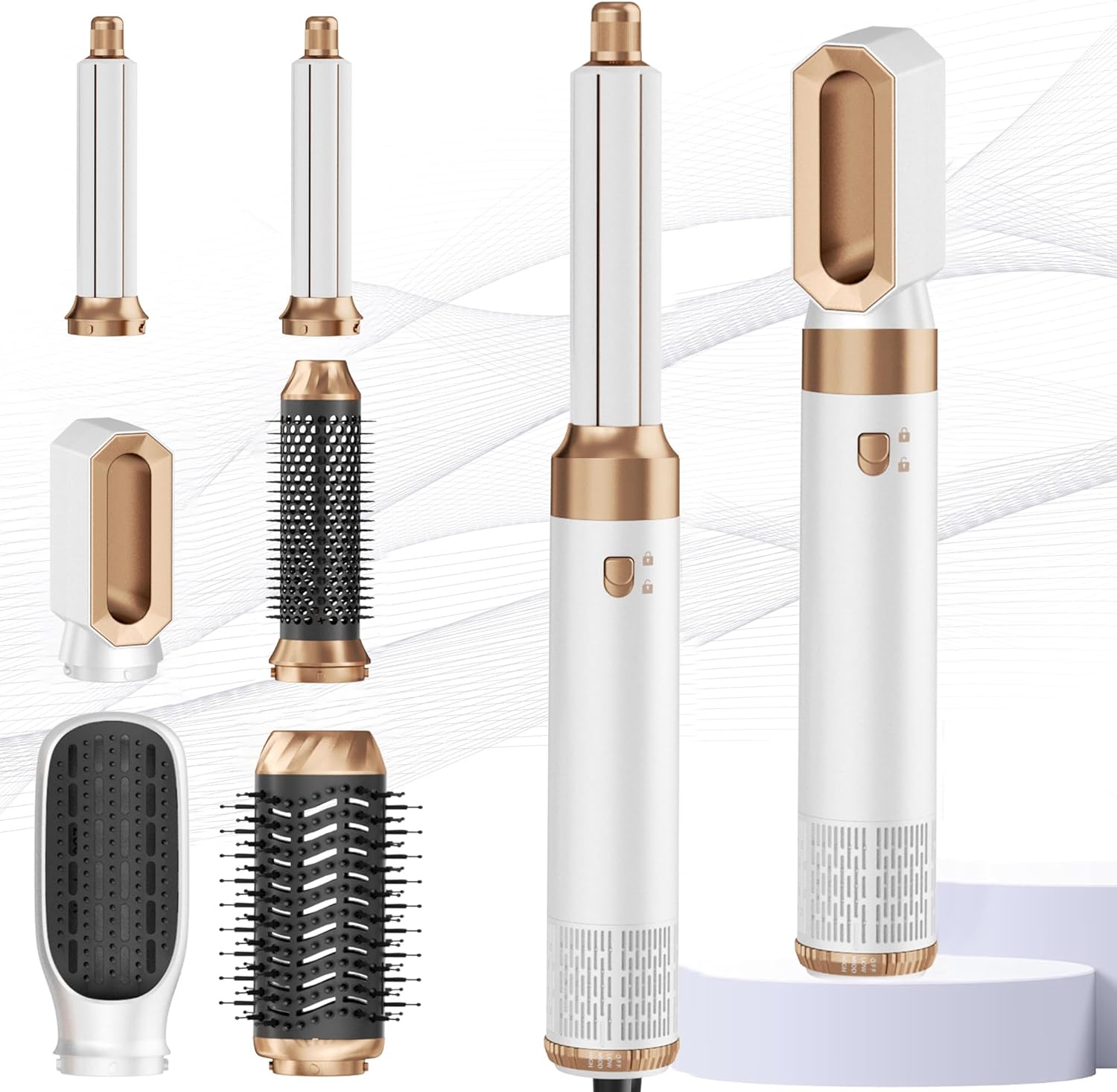 Airbrush 6 in 1 Hair Styler Mogawave Magic Styler Airstyler Hair Dryer Brush Magic Styler 1000W Blow Dryer Brush Set with Air Curler, Straighten, Volumise, Smooth, Air Stylers for Women