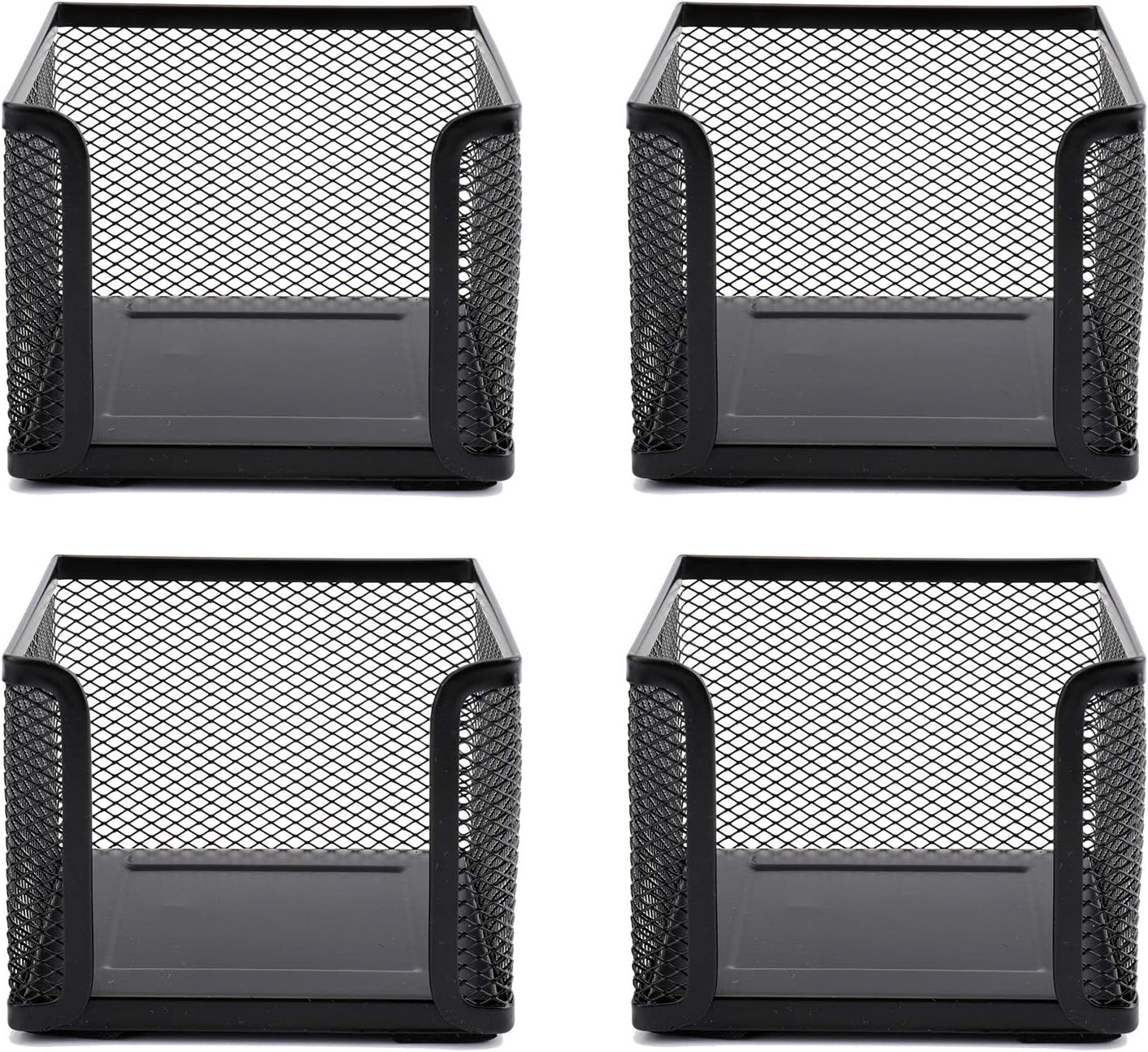 Suwimut 4 Pack Mesh Memo Holder, 4 x 4 Inch Black Metal Mesh Sticky Note Dispenser Cube Memo Pad Holder for Pen, Pencil, Paperclip, Thumbtack, Desk Organizer for Office Home School