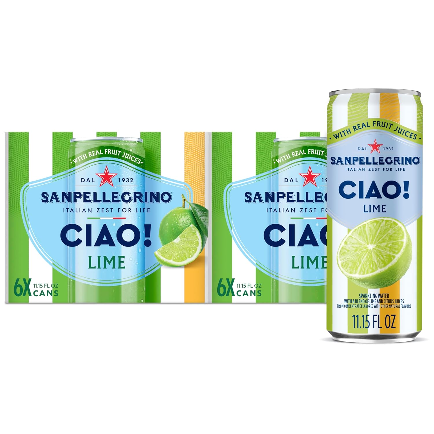 Sanpellegrino CIAO Lime Sparkling Water, Real Fruit Juice, 24 Pack
