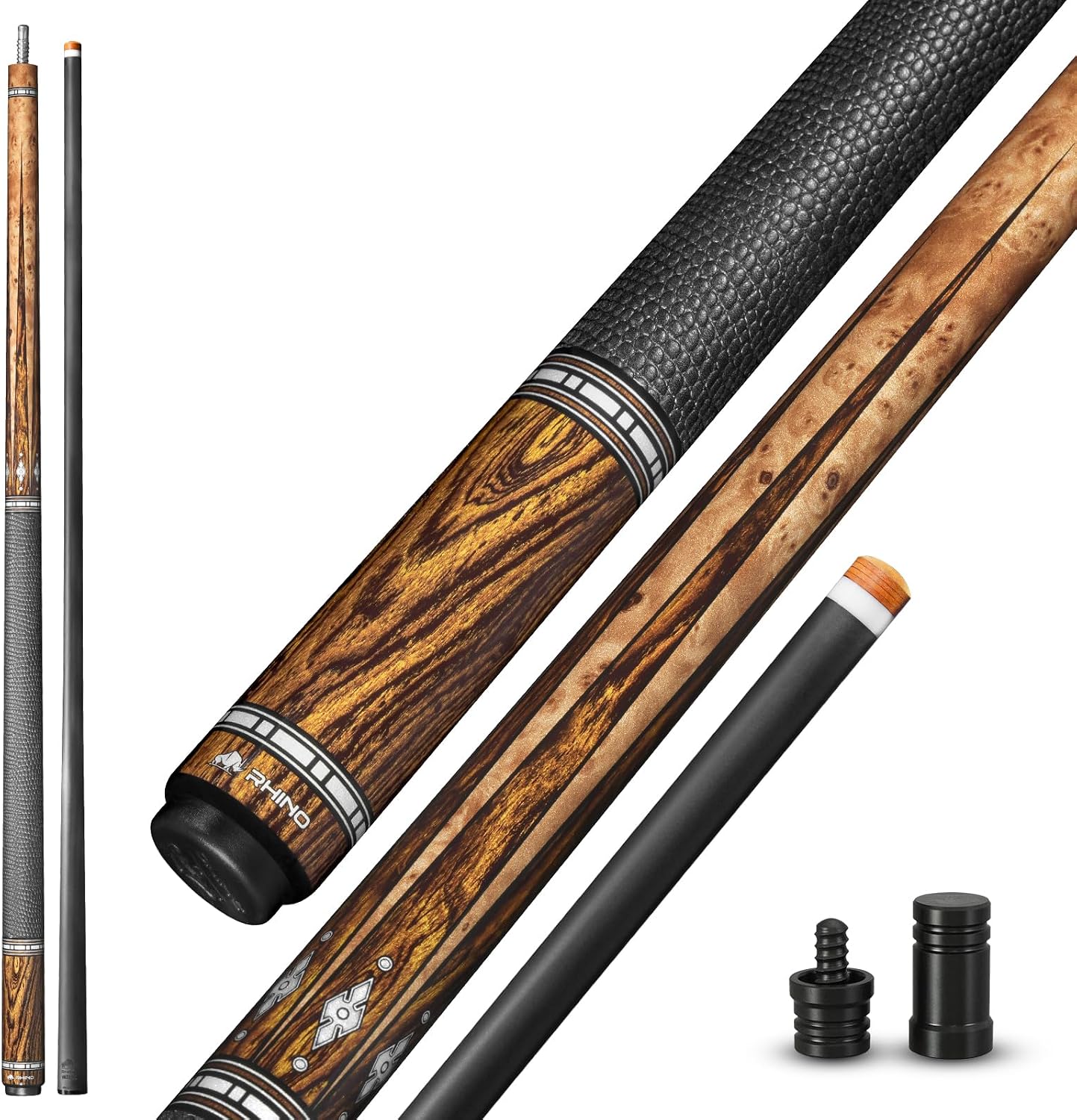 RHINO Eclipse II Carbon Fiber Pool Cue, Low Deflection Carbon Shaft with 11.8mm /12.5mm Nishiki Japan Tip and 3/8-8 Joint, Professional Pool Stick for Adults with Microfiber Leather Grip