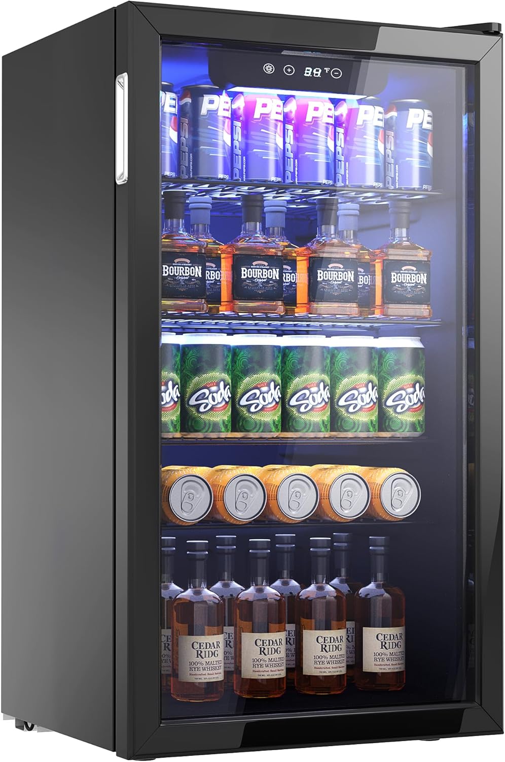 Beverage Refrigerator Cooler - 126 Can Mini Fridge with Glass Door for Soda Beer, Wine, Beverage Cooler for Home, Office, Bar with Adjustable Removable Shelves, Black