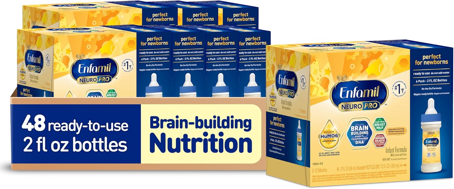 Enfamil NeuroPro Baby Formula, Milk-Based Infant Nutrition, MFGM* 5-Year Benefit, Expert-Recommended Brain-Building Omega-3 DHA, Exclusive HuMO6 Immune Blend, Non-GMO, 2 ​Fl Oz, 48 Count