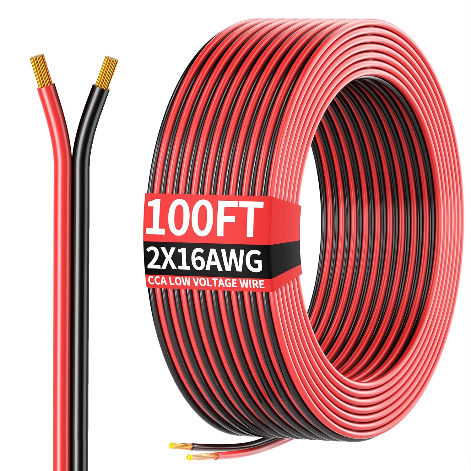 100FT 16AWG, 16/2 AWG Red Black Hookup Electrical Wire LED Strips Extension Cord 12V/24V DC Cable, 16 Gauge Wire 2 Conductors Flexible Low Voltage Cable for in-Home, Autos, Schools use