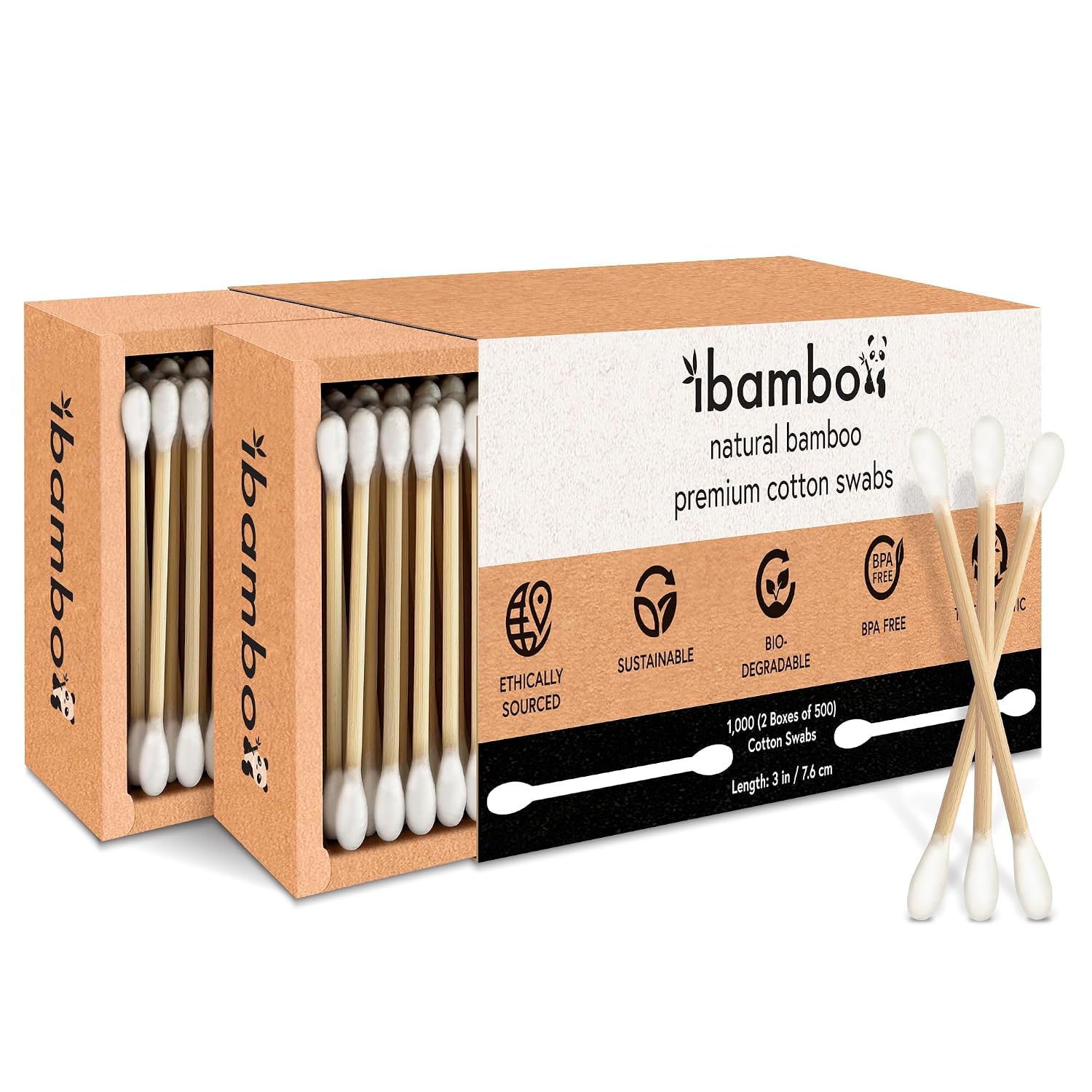 100% Bamboo Cotton Swabs (1000-Pack) | Double Tipped Organic Cotton Swabs for Ears | Biodegradable Beauty & Personal Care Items | FSC Certified & Hypoallergenic | For All Ages & Pets