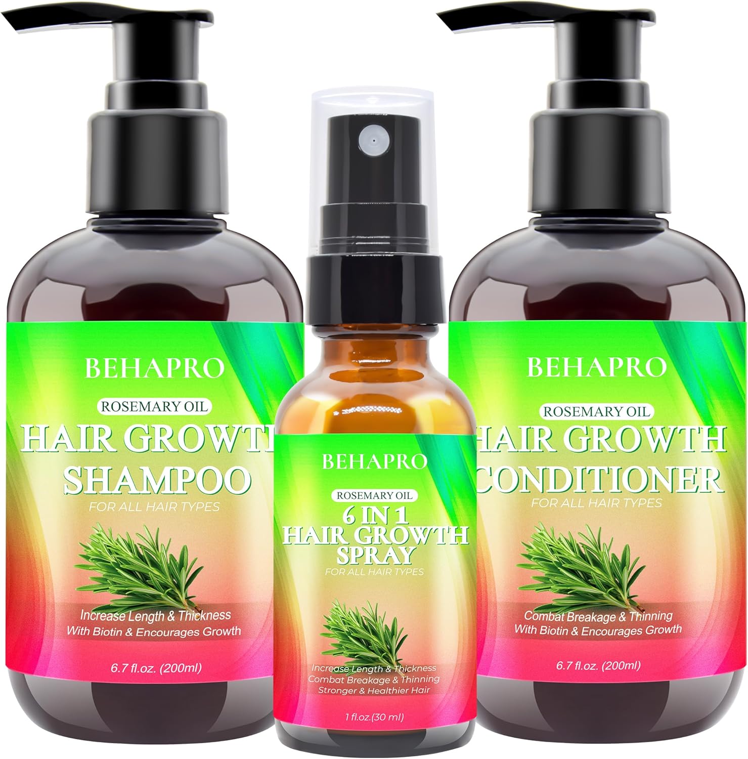 Hair Growth Shampoo and Conditioner Set w/Heat Protectant Spray,Rosemary Biotin Keratin Argan Oil Sulfate Free Routine Hair Growth Products for Thinning Hair & Hair Loss,Birthday Gifts for Women Men