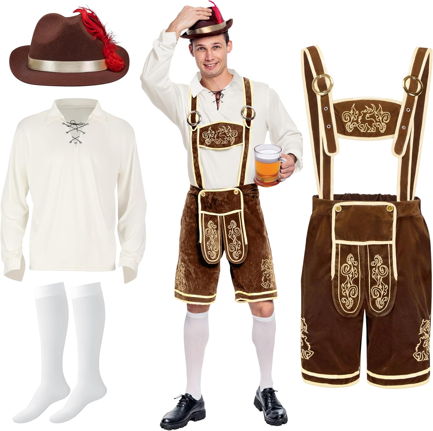 Spooktacular Creations Men’s German Bavarian Oktoberfest Costume Set, Beer Costume Hat for Adults Halloween and Beer Festival