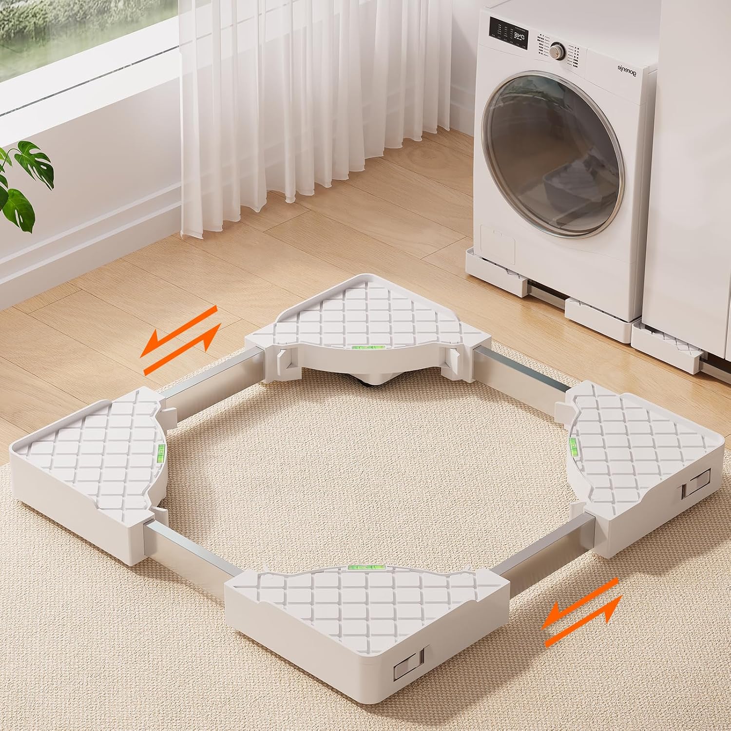 Adjustable Appliance Rollers Heavy Duty, Mobile Mini Fridge Stand Washer and Dryer Stand with 16 Hidden Silent Locking Wheels, Anti Vibration Washing Machine Pedestal Multi-Functional Base for Dryer