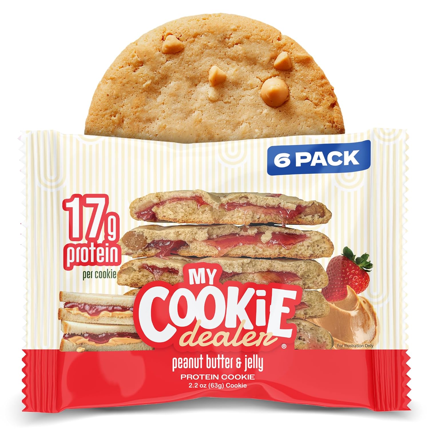 My Cookie Dealer Protein Cookies, Peanut Butter & Jelly (2.2oz, Pack of 6) - 17g Protein per Cookie - Individually Wrapped Workout Snacks for On-The-Go Travel