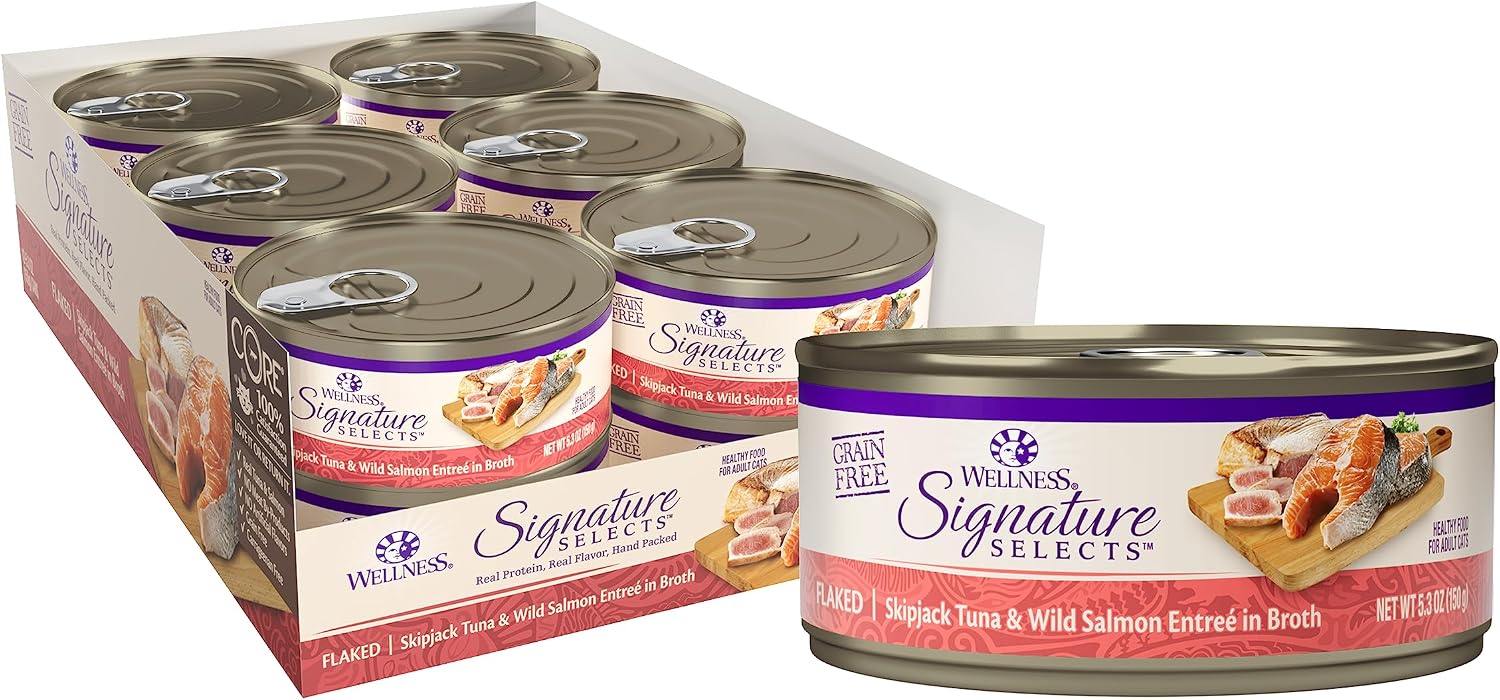 Wellness CORE Signature Selects Flaked Adult Wet Cat Food, Natural, Protein-Rich, Grain Free, 5.3 Ounce, 12 Pack (Skipjack Tuna & Wild Salmon)