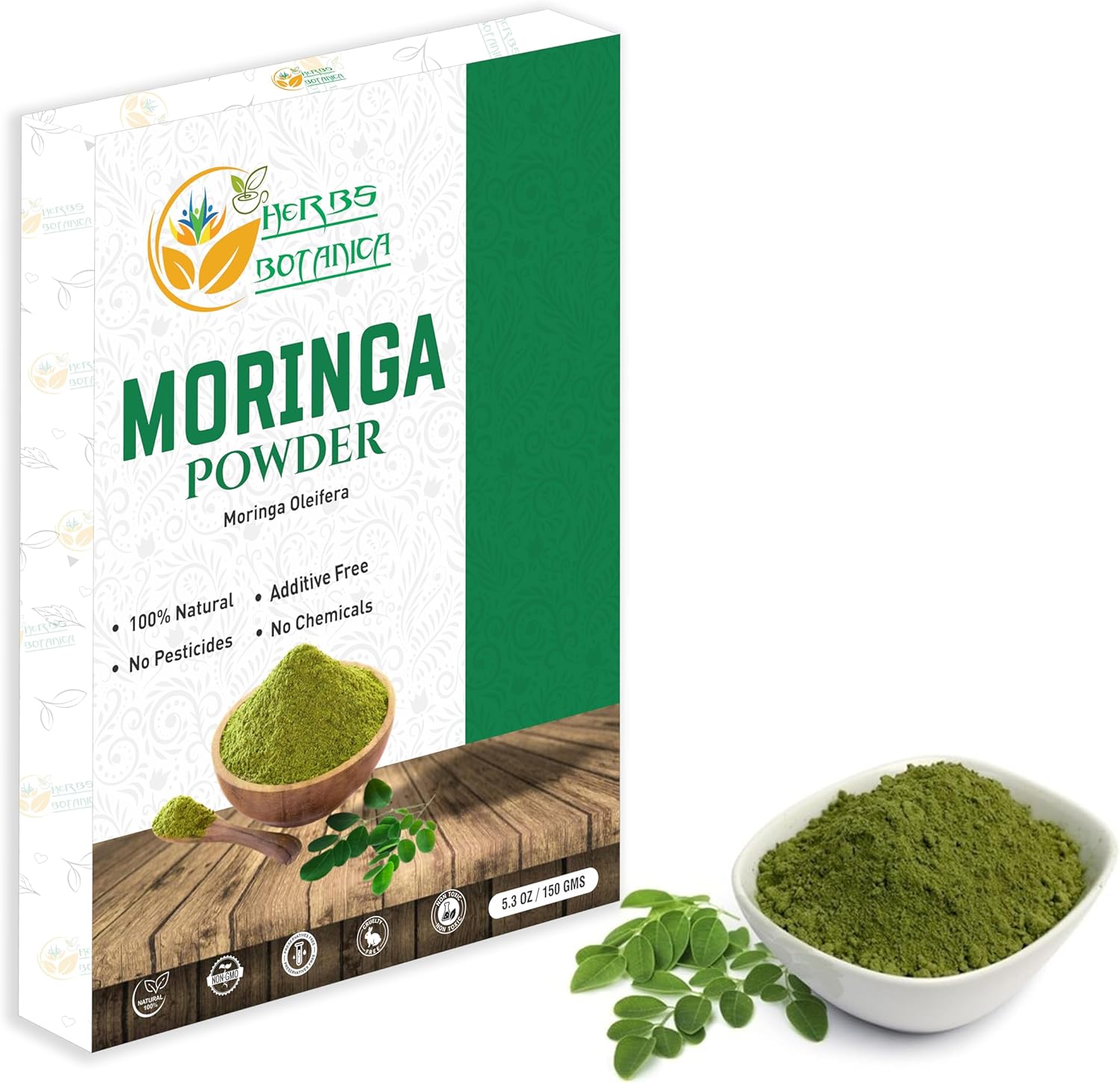 Herbs Botanica Moringa Leaf Powder Organic Leaves oleifera Pure Premium Indian Powder Natural Fresh Morning Drink Vitamins and Immune Vitamin Superfoods 5.3oz Pack