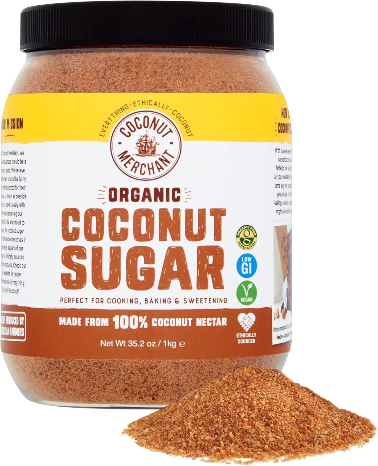 Coconut Merchant Coconut Sugar 1kg Organic Low GI Unrefined Brown Sugar from Coconut Nectar Blossom