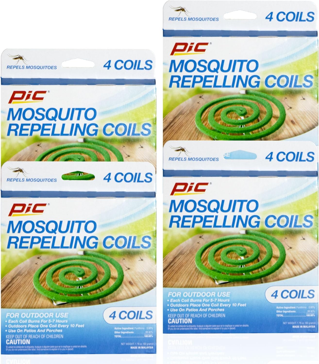 PIC Mosquito Repelling Coils, 4 Count Box - Mosquito Repellent for Outdoor Spaces (16 Count)