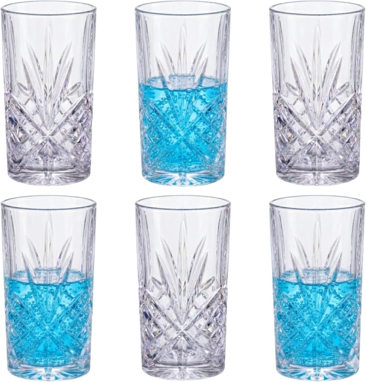 6X Crystal Melodia Tall Tumblers Highball Drinking Glasses Tall Hi Ball Glass Water Gin Juice Cocktail Drinking Tall Glasses Tumbler Set Glassware