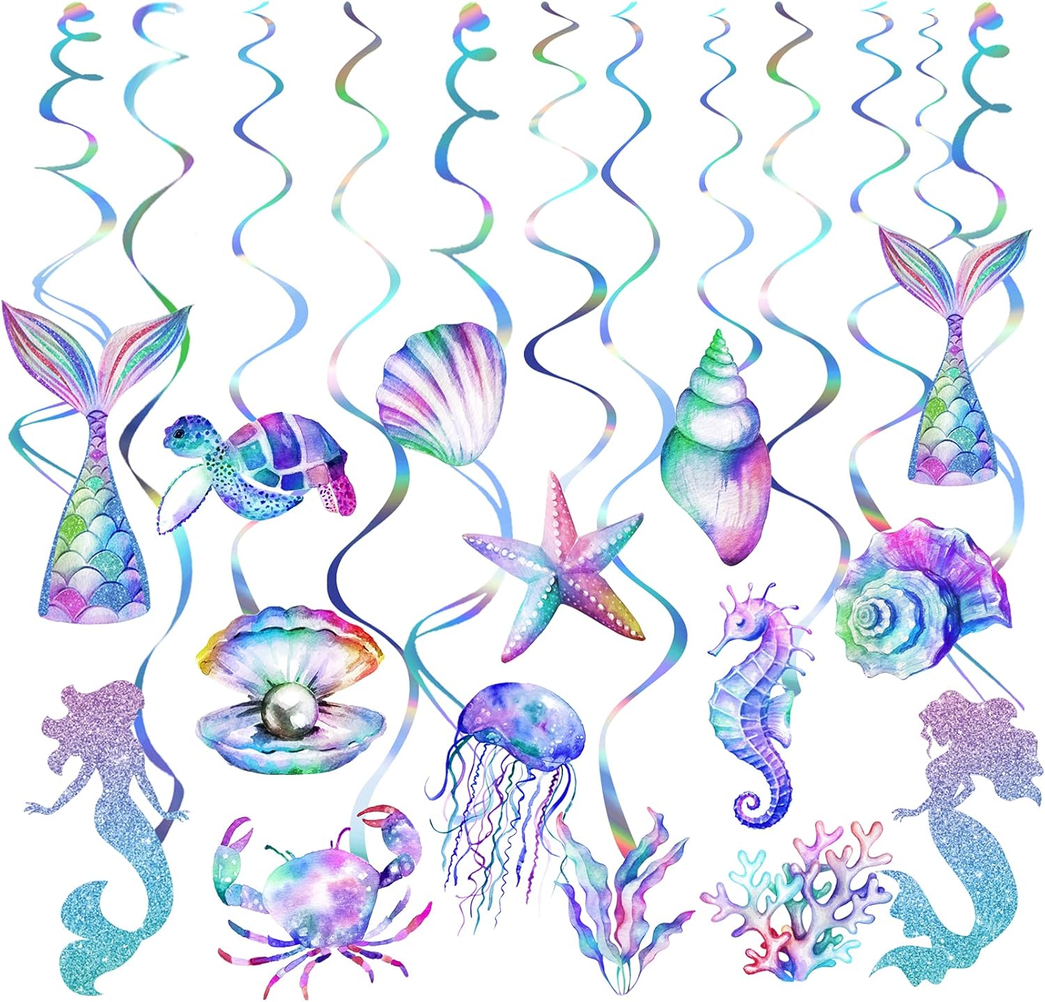 30 Pcs Mermaid Hanging Swirl - Mermaid Party Decorations, Mermaids Parties Supplies for Girls, Ocean Ceiling Streamers for Mermaids Party Favors, Baby Shower and Theme Birthday Parties Decoration
