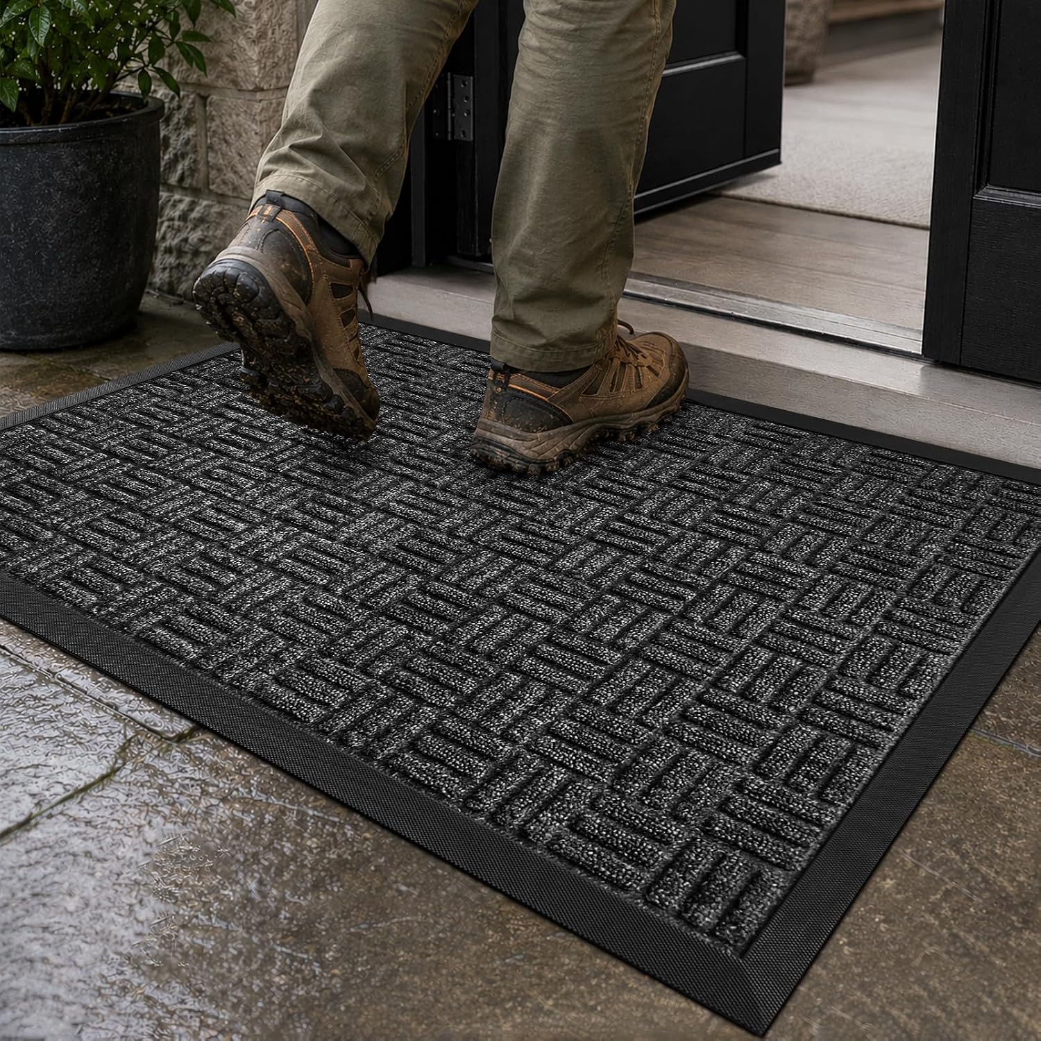 Mibao Front Door Mat Outdoor Entrance, 29.5" x 17" Heavy Duty Welcome Mat for Outdoor and Indoor, Waterproof Dirt Trapper Doormat, Super Absorbent Indoor Entryway Mat for Patio & Porch - Gray