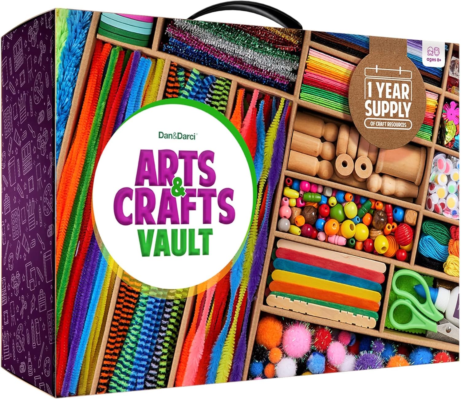 Arts and Crafts Vault - 1000+ Piece Craft Kit Library in a Box for Kids Ages 4 5 6 7 8 9 10 11 & 12 Year Old Girls & Boys - Crafting Supply Set Kits - Gift Ideas for Preschool Kids Project Activity