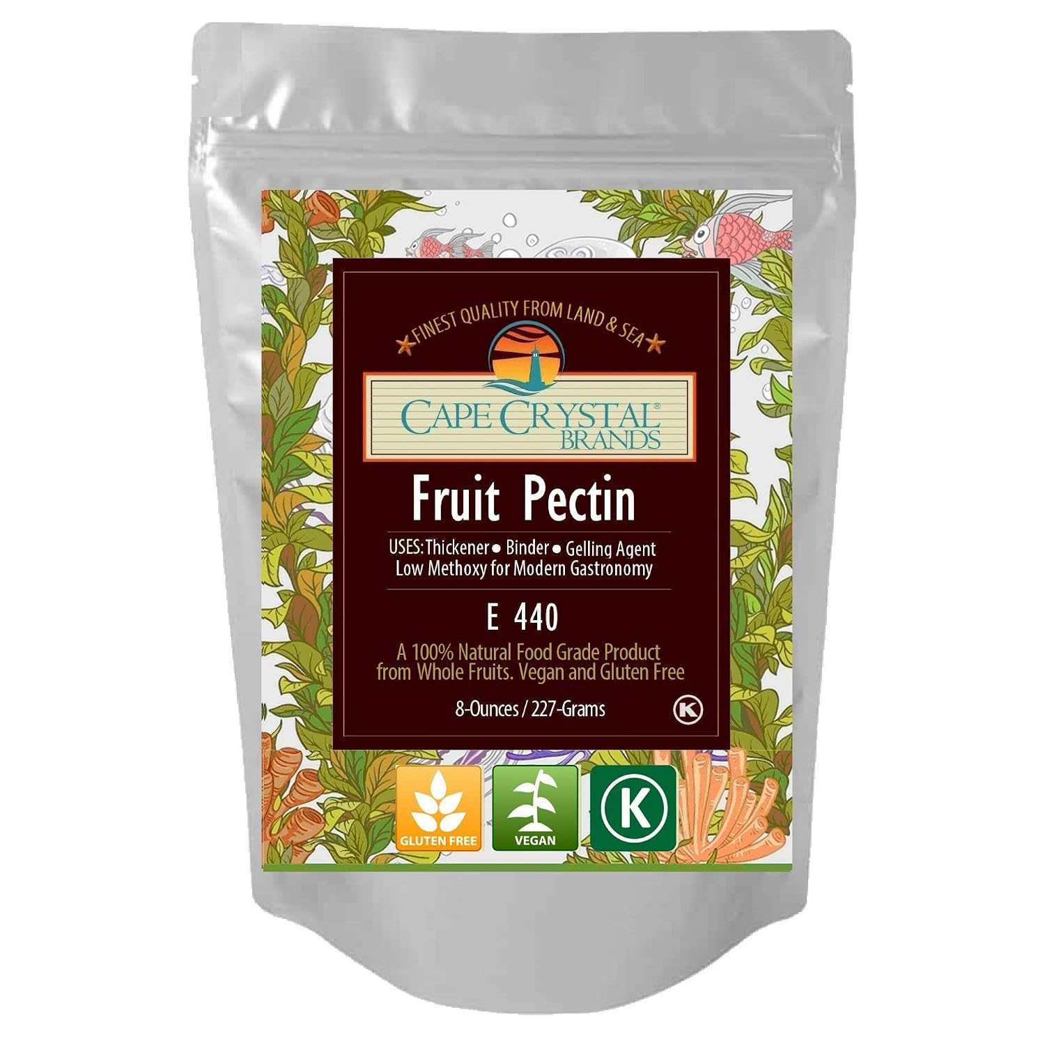 Fruit Pectin Food Grade & Amidated | Low Methoxyl for Molecular Gastronomy - Vegan Kosher Certified (8 Oz)