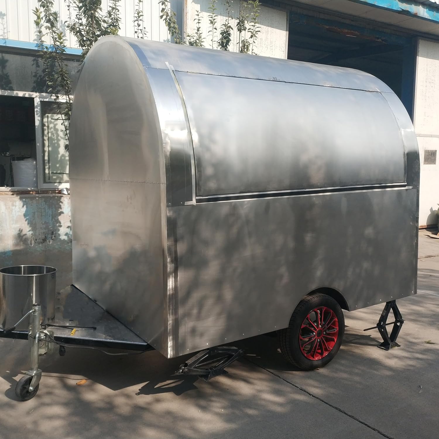 8FT Food Truck, Stainless Steels Round Food Truck with Concession Window Truck Trailer, Food Trucks Near Me Mobile Food Trailer for Sale Ice Cream Donut Truck
