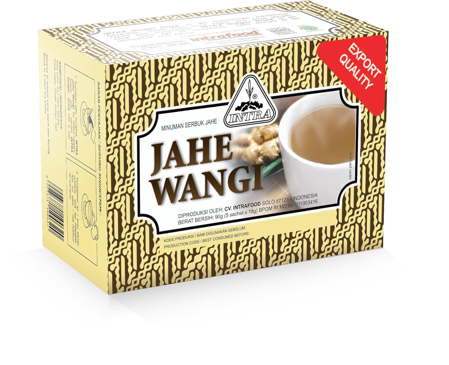 Intra Jahe Wangi Ginger Tea 5-ct, 90 Gram (Pack of 4)