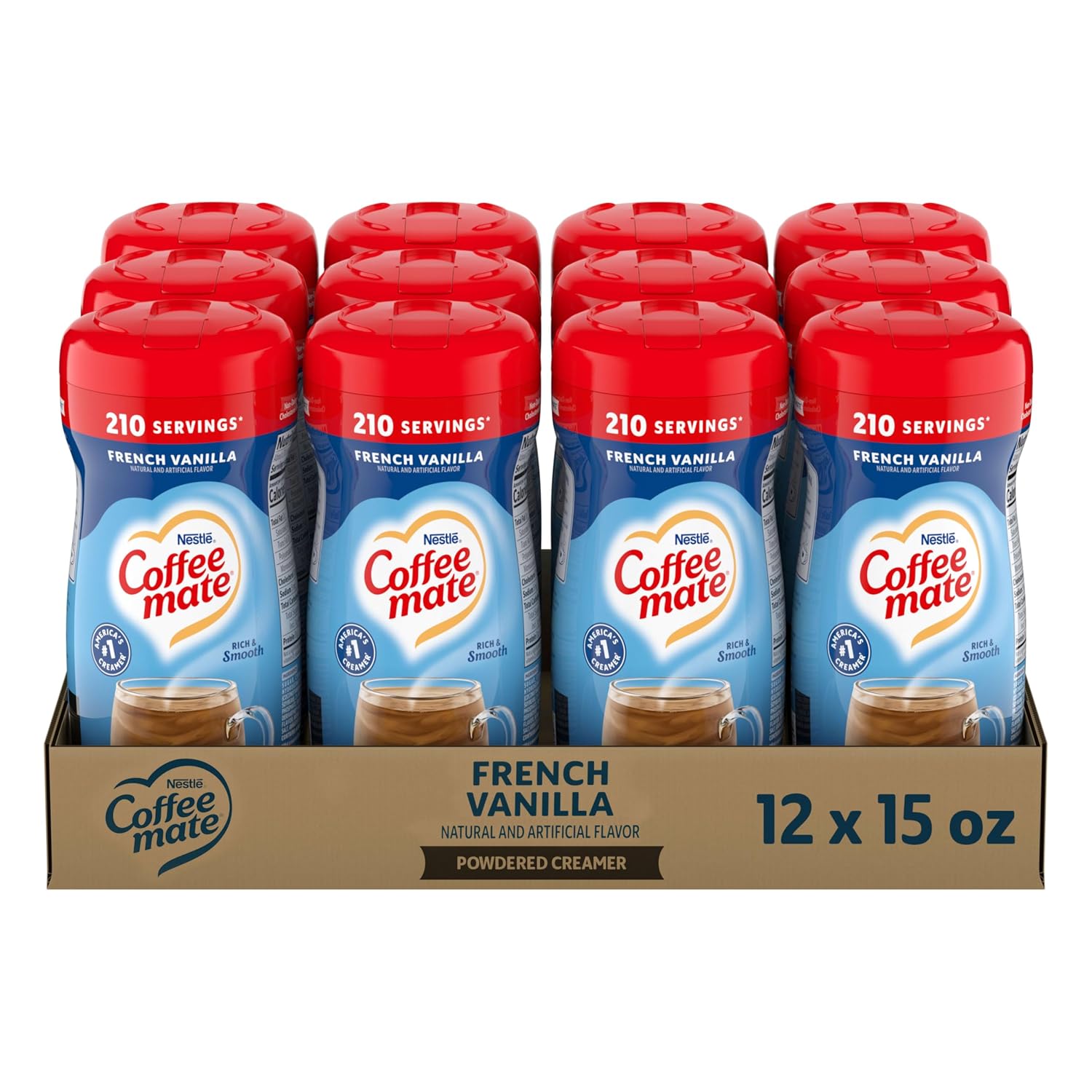 Nestle Coffee mate Coffee Creamer, French Vanilla, Non Dairy Powder Creamer, 15 oz Canister (Pack of 12)