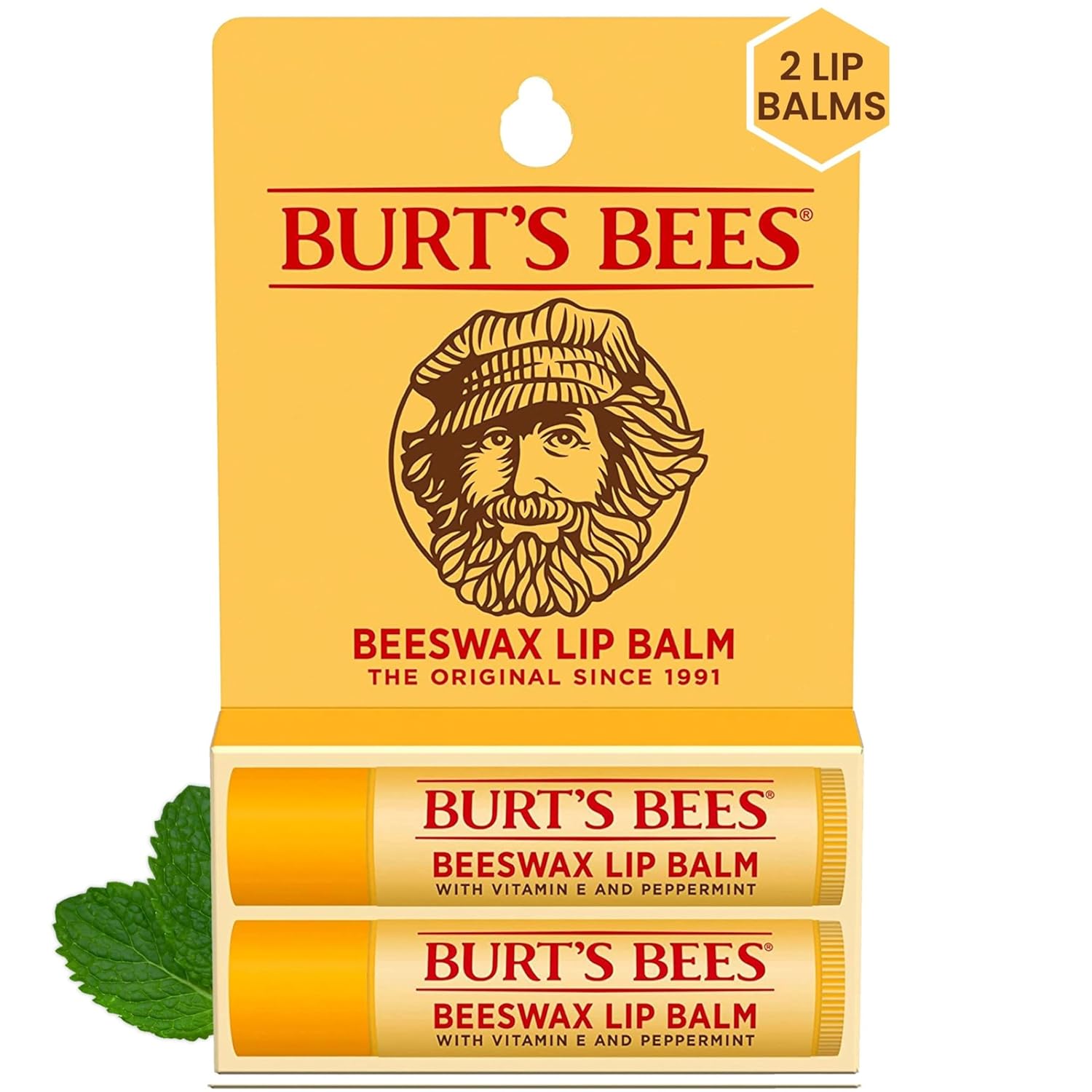 Burt's Bees Lip Balm Valentines Day Gifts, Original Beeswax, Lip Moisturizer With Responsibly Sourced Beeswax, Tint-Free, Natural Conditioning Lip Treatment, 2 Tubes, 0.15 oz.