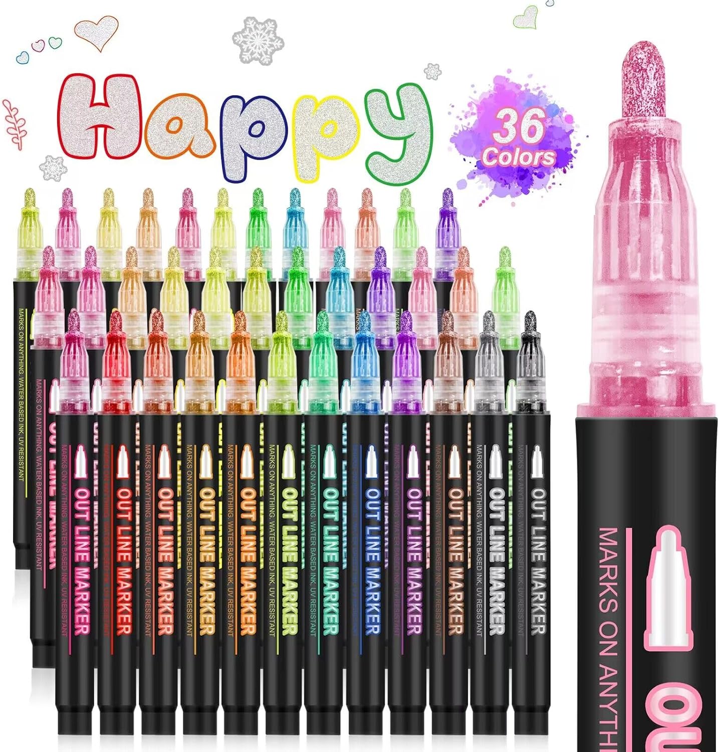 Super Squiggles Shimmer 36 Color Self-Outline Metallic Markers - Kid Drawing, Birthday Greeting Card, DIY Art Crafts