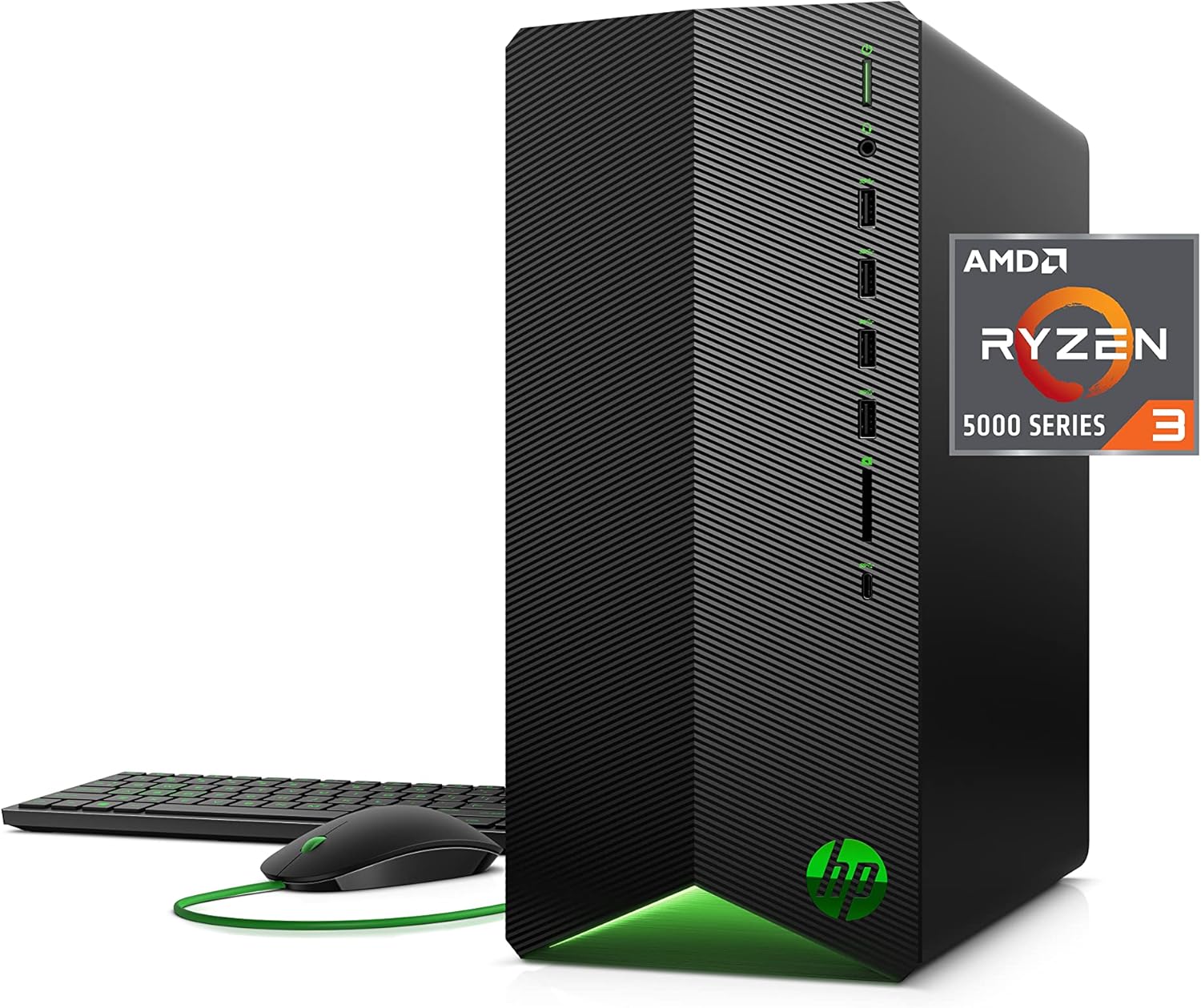 HP Pavilion Gaming Desktop, AMD Radeon RX 5500, AMD Ryzen 3 5300G Processor, 8 GB RAM, 512 GB SSD, Windows 11 Home, 9 USB Ports, Keyboard and Mouse Combo, Pre-Built PC Tower (TG01-2022, 2022)