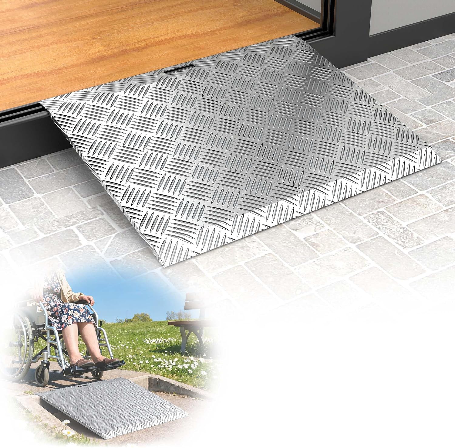 Threshold Ramp for Doorways, 31 x 25.4 in, Wheelchair Ramp for Home