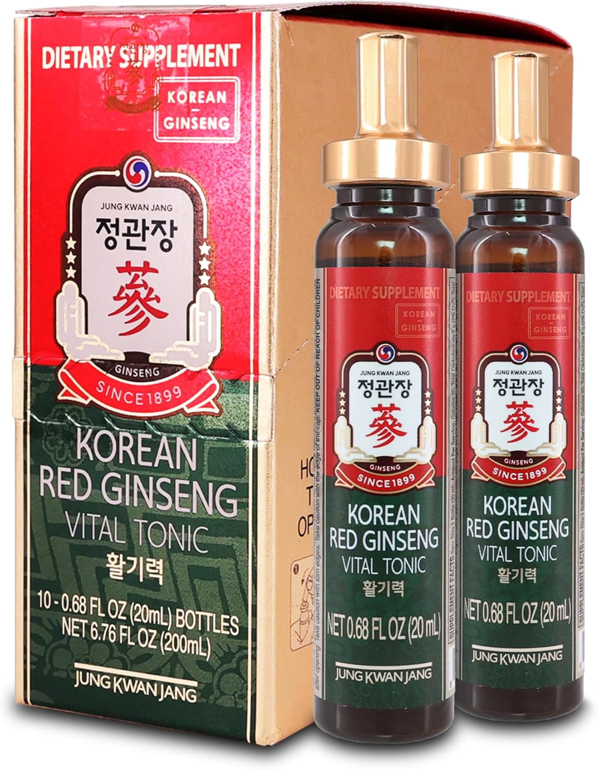 JungKwanJang Vital Tonic Korean Red Ginseng, Ginger, Fruit Blend Wellness Shots for Energy, Focus, Circulation and Immunity Supplement, 10 Count
