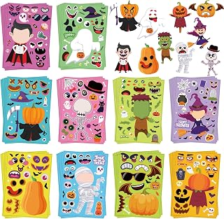 Halloween Stickers for Kids 50 Sheets, Halloween Party Games Stickers, DIY Halloween Crafts Make a Face Halloween Stickers, Kids Halloween Toys Gifts Treats Decorations Activities Party Favors