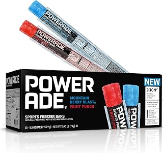POWERADE Sports Freezer Bars, Giant Sized 5.5 oz Refreshing Ice Pops with Electrolytes B Vitamins – Naturally Flavored, Mountain Berry Blast and Fruit Punch, 45 Total Freezer Bars