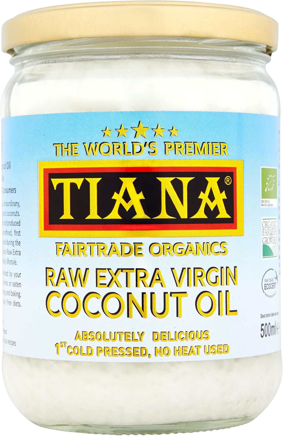 TIANA® Fairtrade Organics Raw Extra Virgin Coconut Oil, Voted UK no.1 for Skin, Hair and Cooking. 500ml Pack of 1