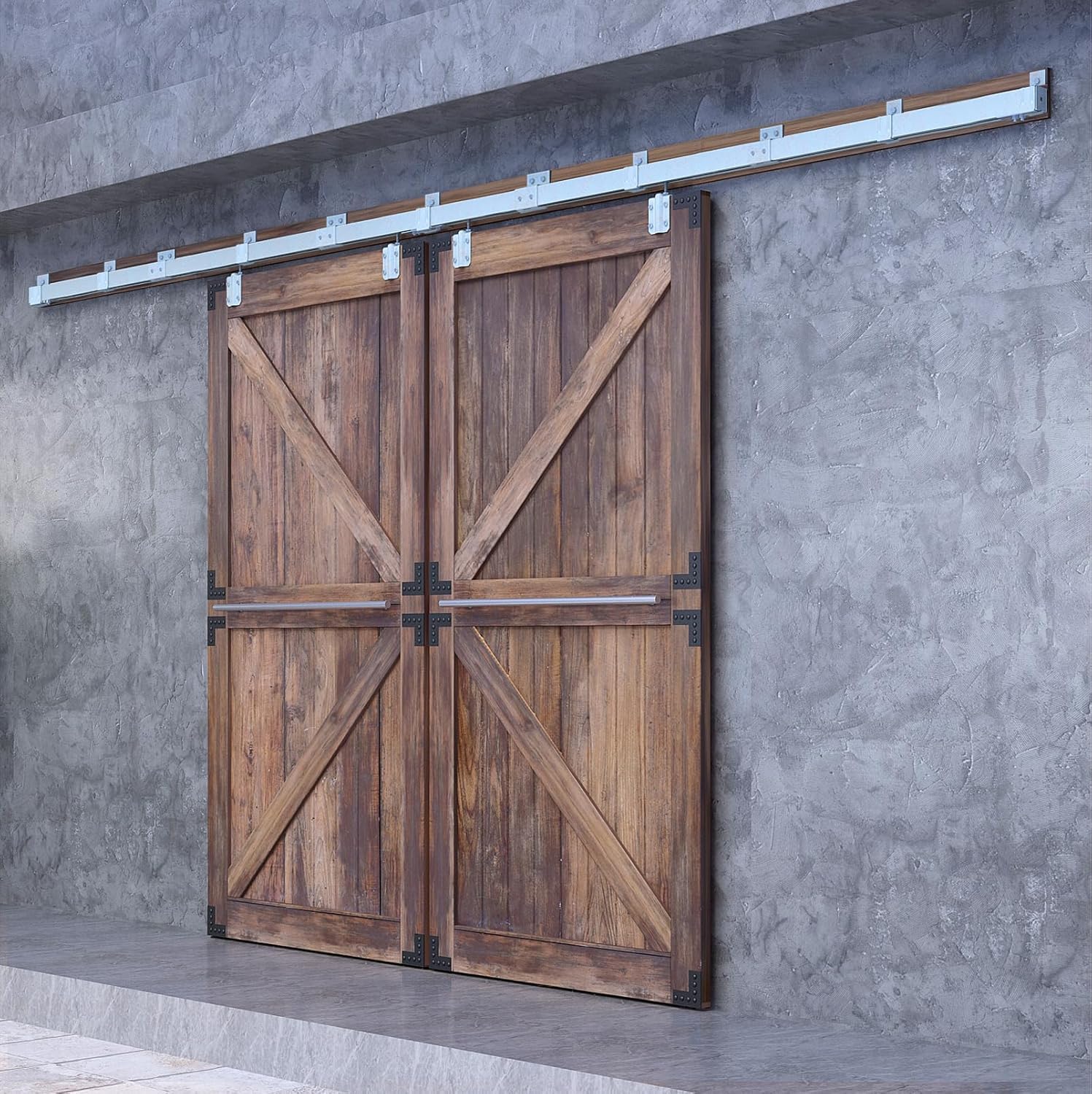 DIYHD 20FT Raw Material Exterior Box Track Double Sliding Barn Door Hardware,Heavy Duty Wall Mount Box Track Kit for Outdoor Use,MAX Load 330lbs,Kit to Hang 2 Doors(Fit 60" X 2 Door)