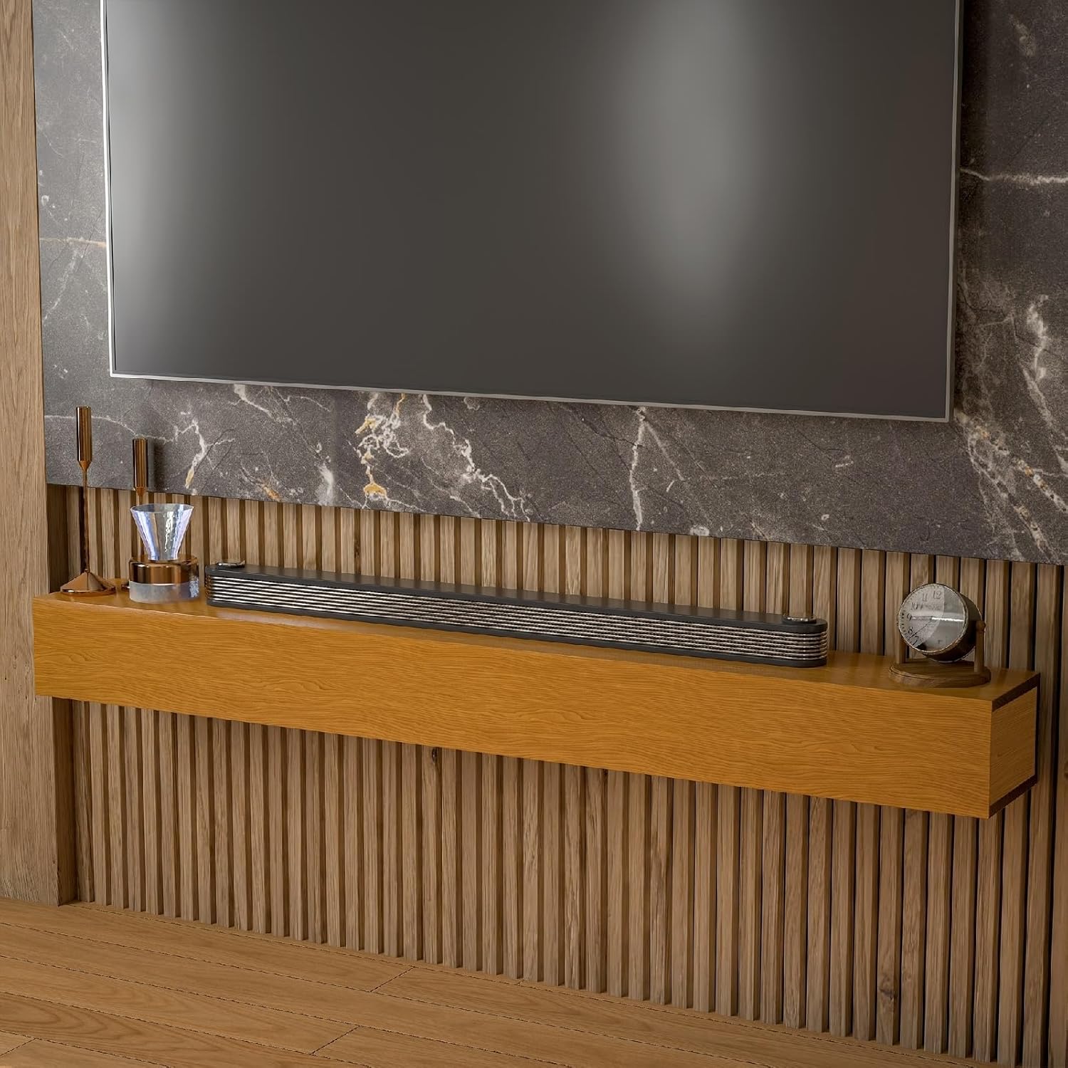 Fireplace with Mantle Electric Fireplace 60 Inch 60'' Fireplace Mantel Wooden Wall Mounted Floating Shelf 8" Deep Natural Metal & Wood W8 x L60 x H6